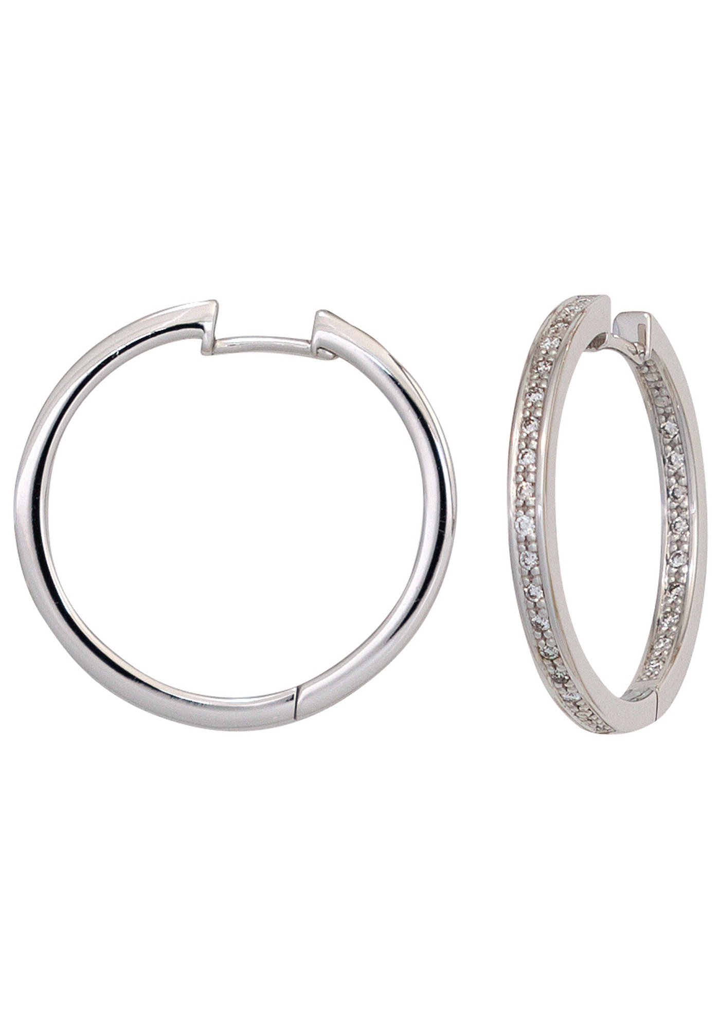 Paar Creolen JOBO, weiß (weißgold 585), Ohrringe, Damen, 23,8mm, SI = kleine Einschlüsse, Diamanten Weißgold 585, Diamanten, Weißgold 585, rund 585 Weißgold mit 50 Diamanten 2