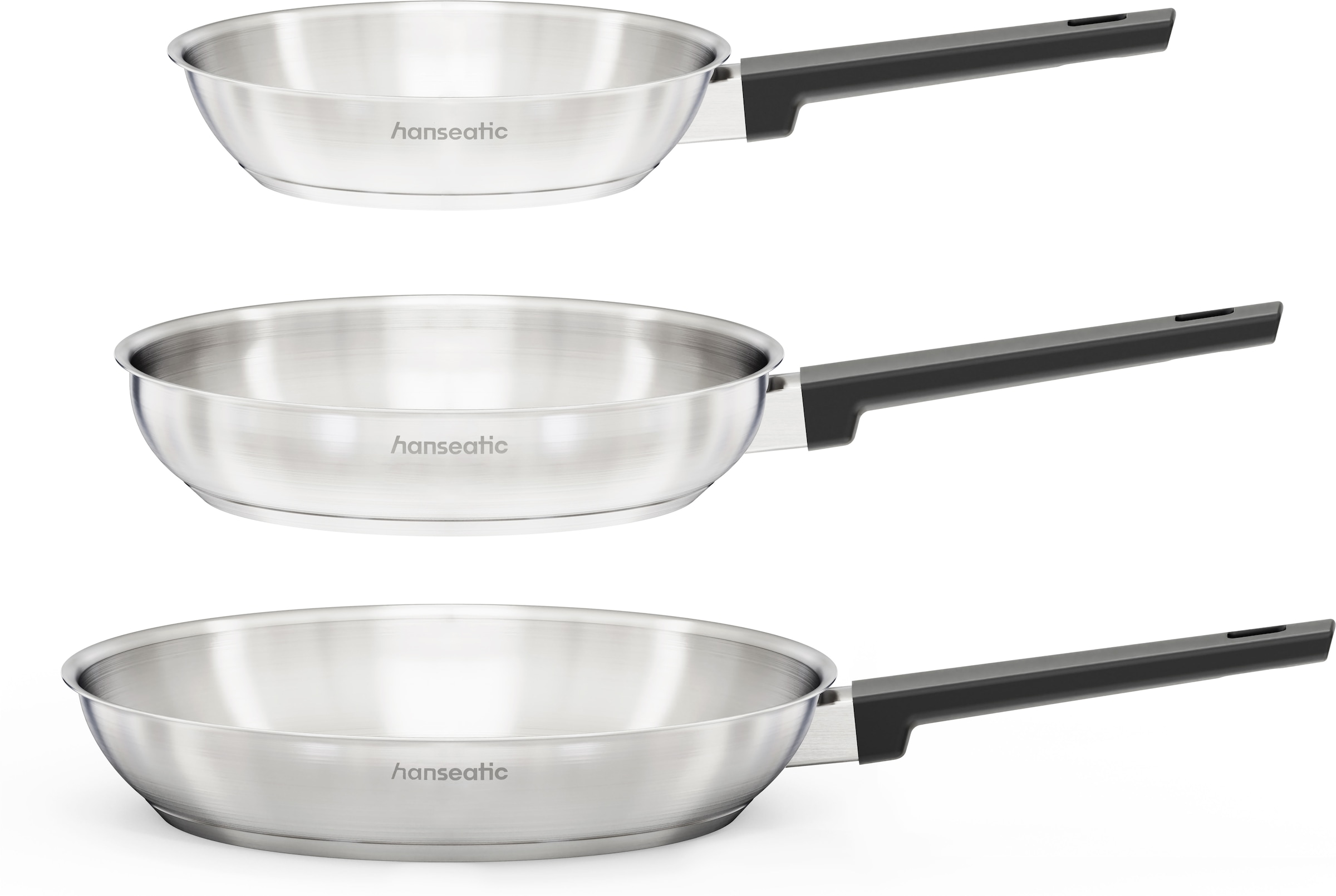 Hanseatic Pfannen-Set "SMART" Edelstahl 18/10 Set, 1x Pfanne Ø 20 cm, 24 cm und 28 cm, 3 tlg. ohne Beschichtung, energiesparend, für alle Herdarten, inkl. Induktion