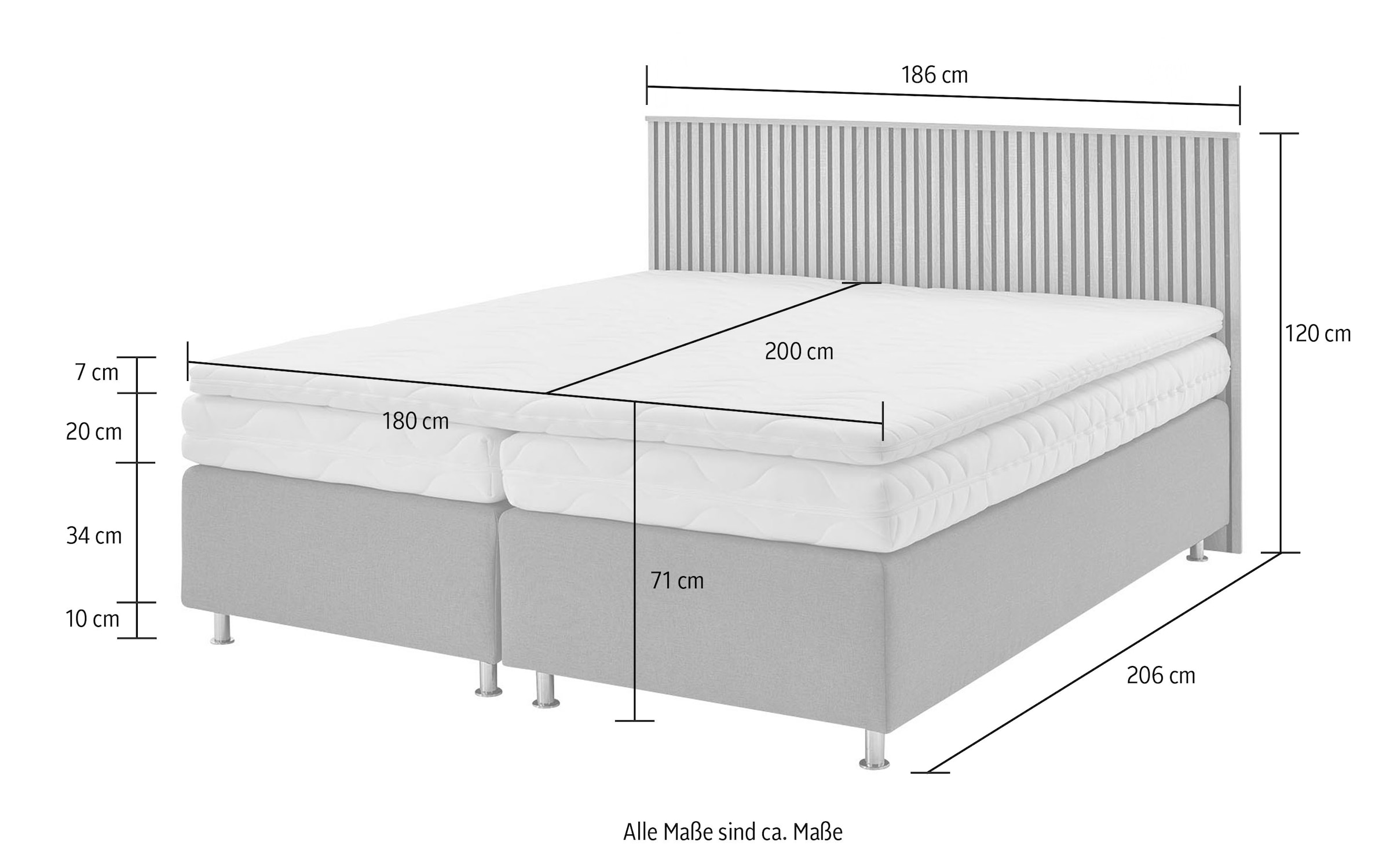 Westfalia Schlafkomfort Boxspringbett »Quercus«, wahlweise mit LED-Beluchtung, 3 Matratzenarten zur Auswahl