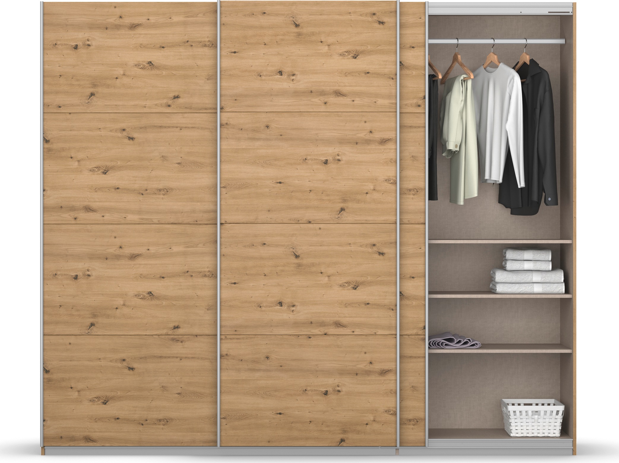 rauch Schwebetürenschrank »Kleiderschrank Schrank Garderobe KOLUNA mit Dekor-Front«, (Breiten 203/271/315/360 cm Höhen 210/229 cm), inkl. 2 Innenschubladen sowie extra Einlegeböden MADE IN GERMANY