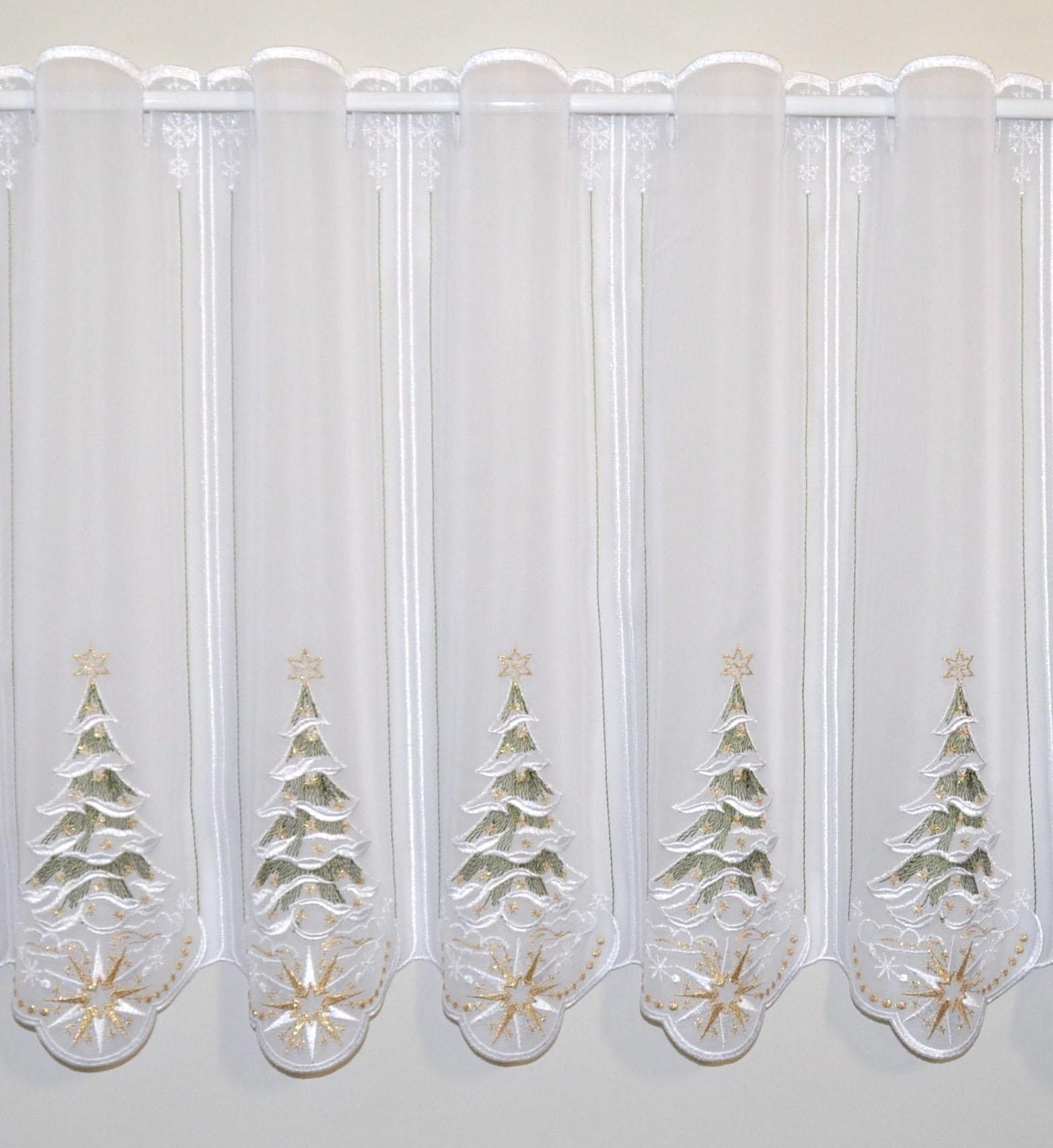 Stickereien Plauen Scheibengardine "Tannenbaum" Stangendurchzug 1 Stk. tlg. günstig online kaufen