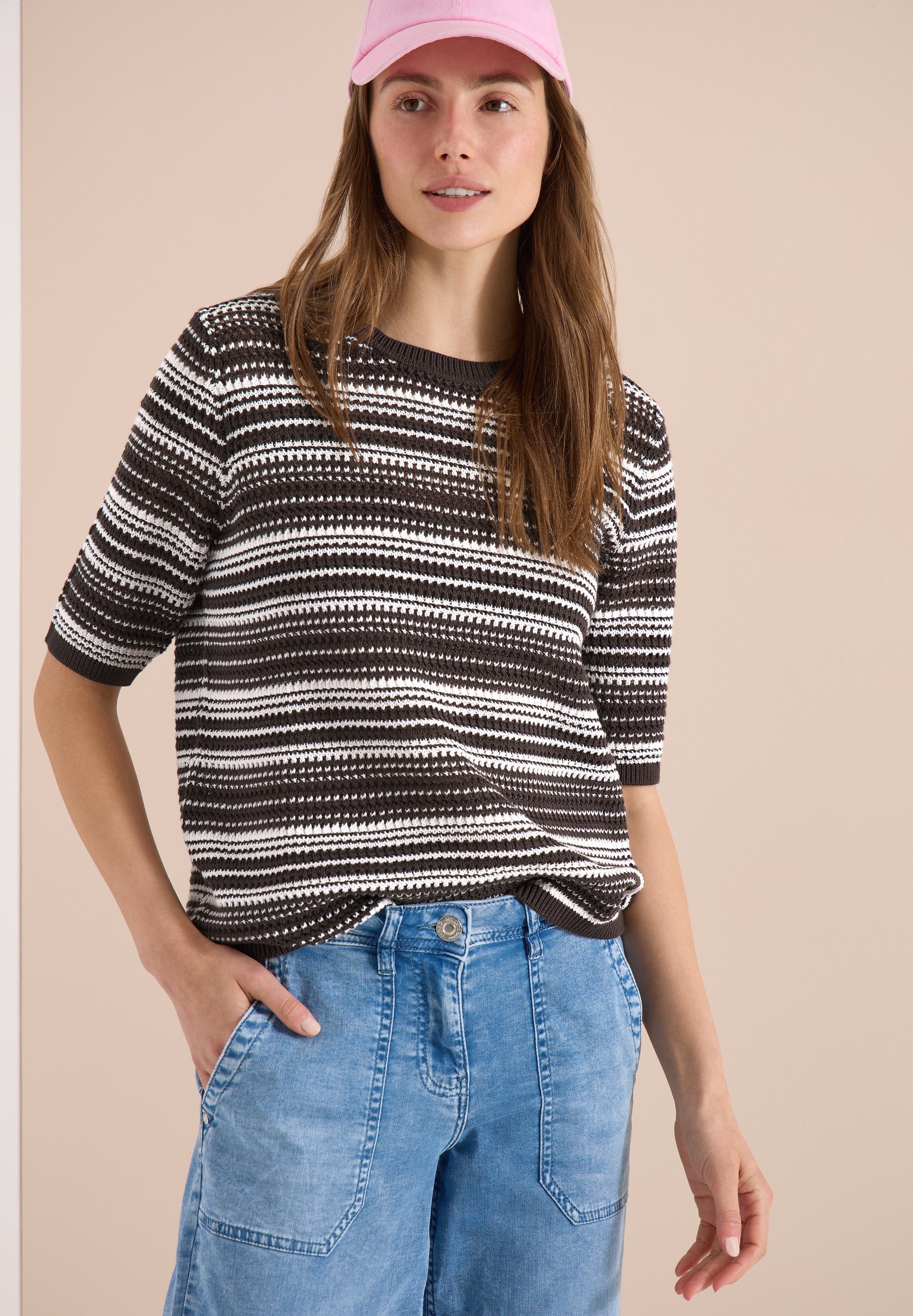 Cecil Strickpullover mit Rundhals und Streifen