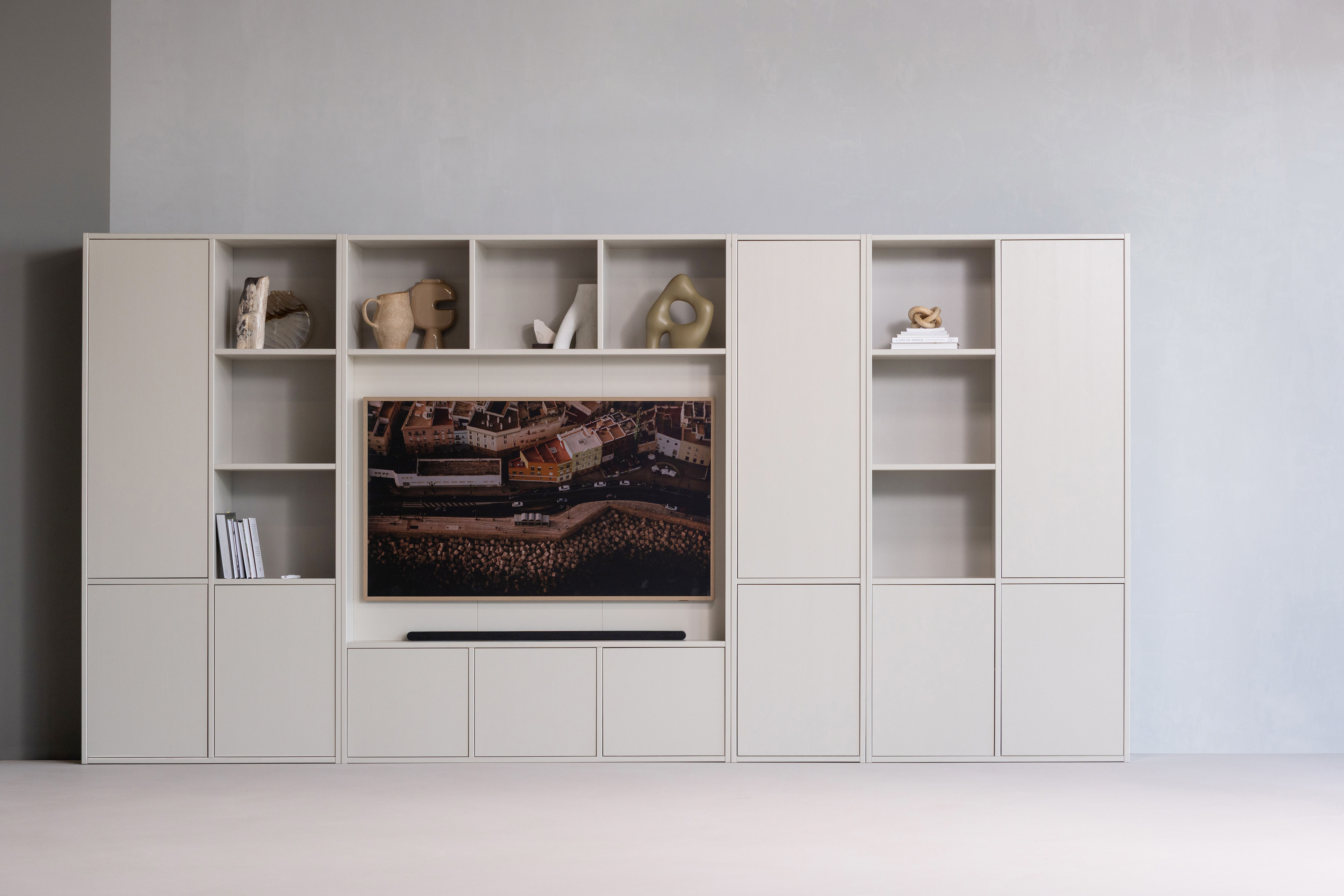 WOOOD Mehrzweckschrank "Meggy Kiefernholz mit Druckmechanismus B 108 x D 40 x H 215 cm" Tragkraft 10 kg pro Boden, sichtbare Maserung, einfach zu montieren