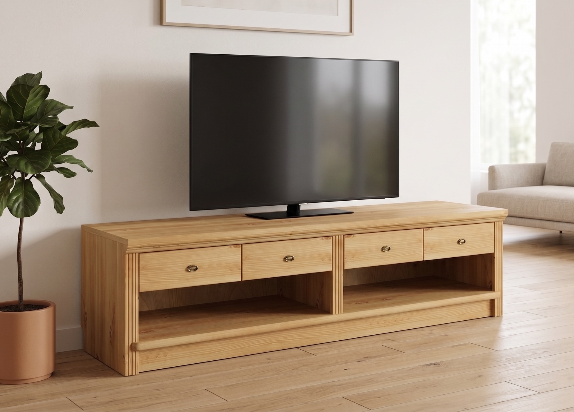 OTTO home Lowboard "Soeren TV-Kommode" B/T/H: 158/45/45 cm, aus massiver Kiefer, mit 2 Schubladen, FSC-zertifiziert