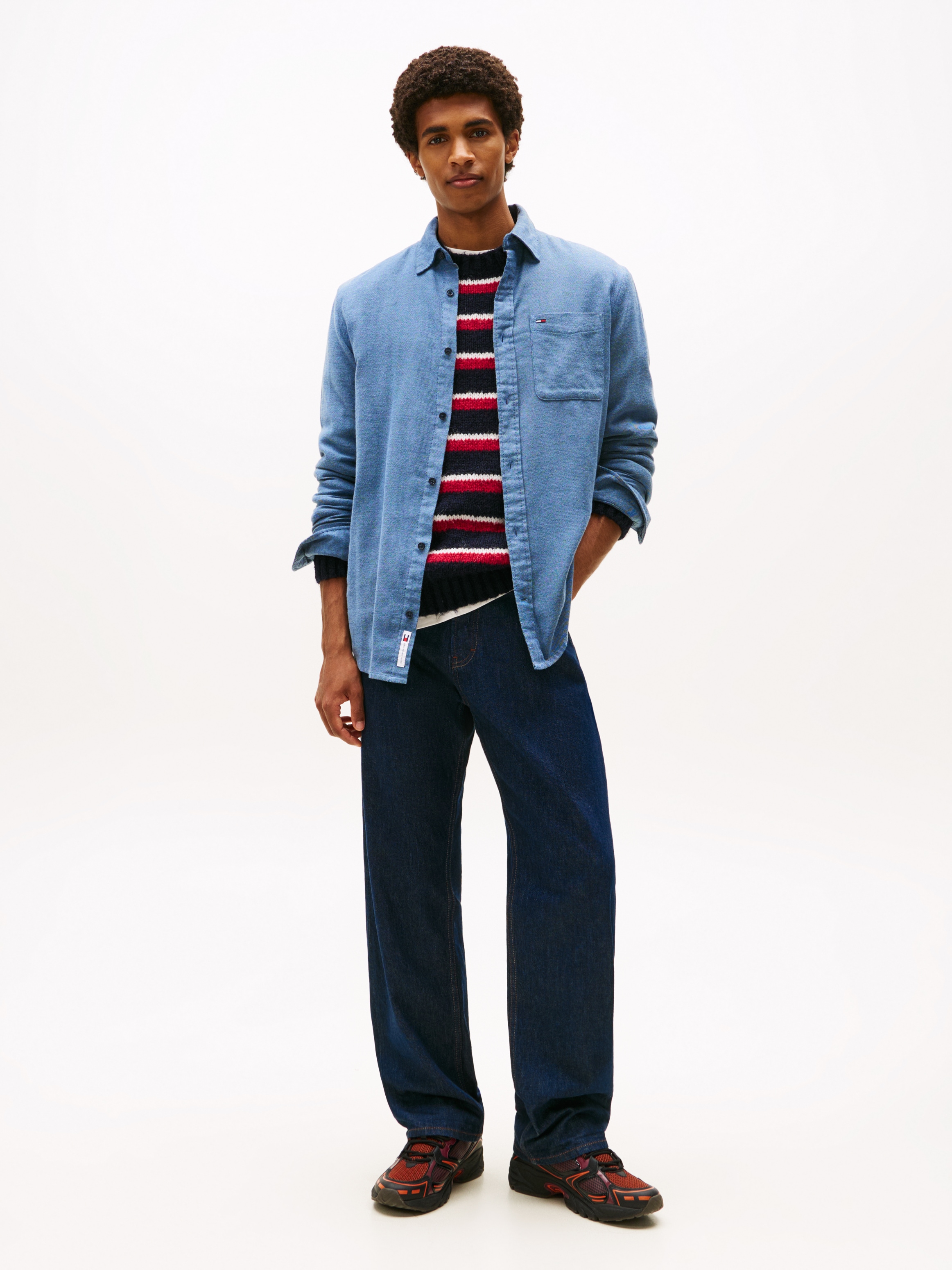 Tommy Jeans Flanellhemd »TJM FLANNEL«, regular fit, Langarmhemd, halbgespreizter Kragen