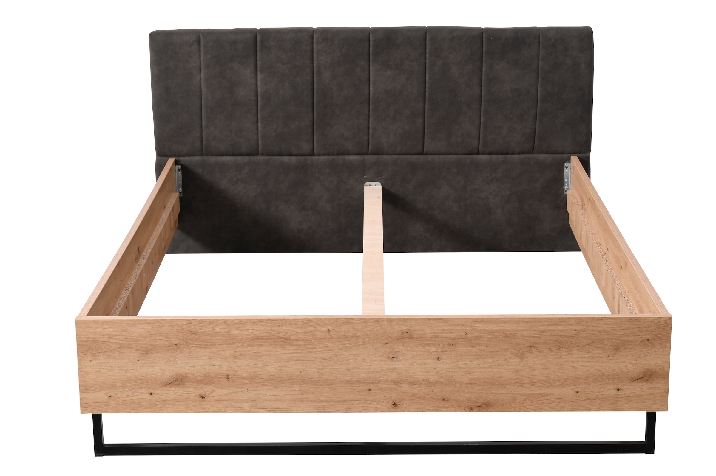INOSIGN Bettgestell »Sardinia, FSC-zertifizierter Holzwerkstoff«, mit gepolstertem Kopfteil, Metallfuß in Kufenform, 160 oder 180x200cm