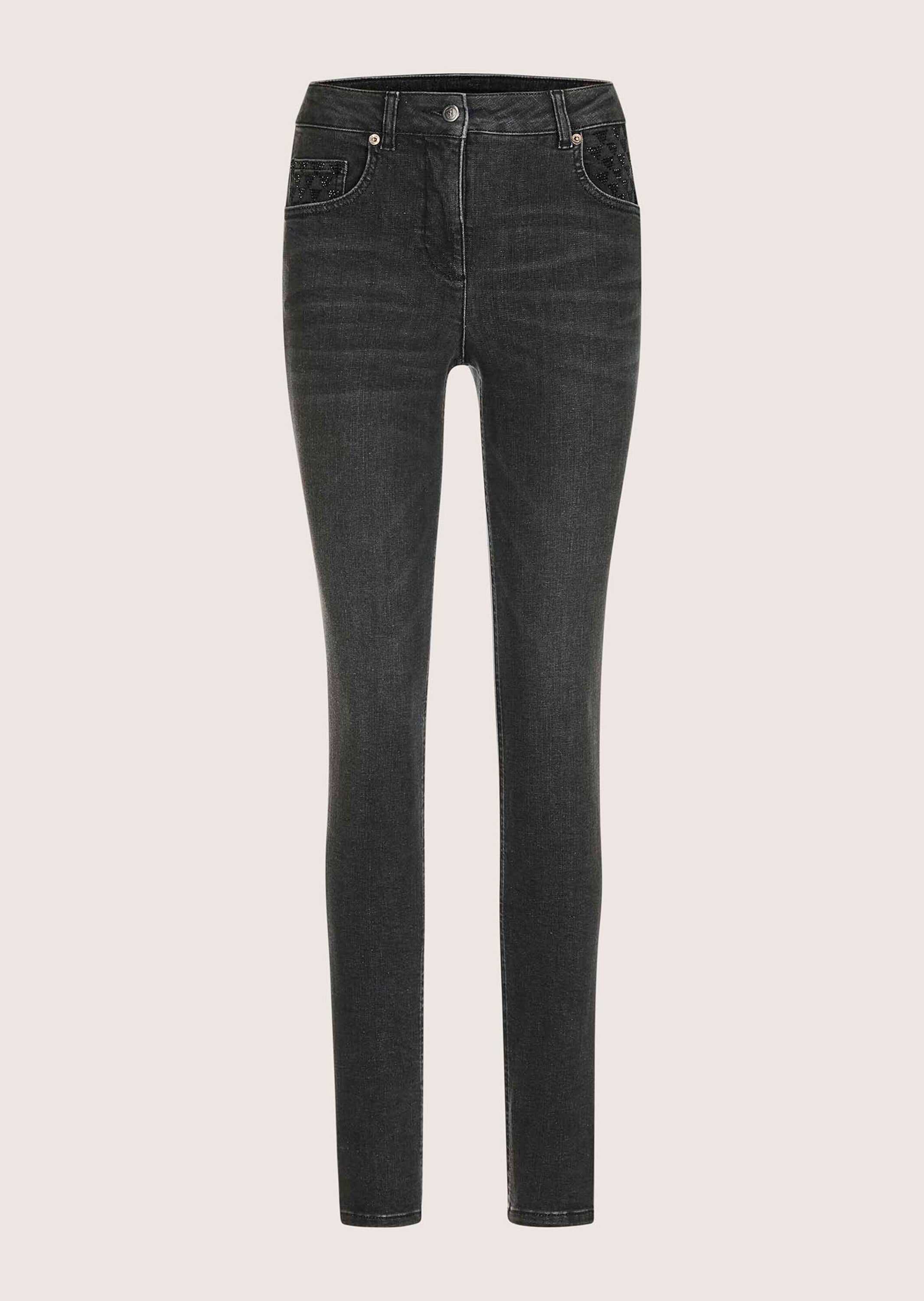 MADELEINE Regular-fit-Jeans "Jeans Glanzvolle Slim Fit Five-Pocket-Jeans" Slim Jeans mit Strassdekoration an Tasche