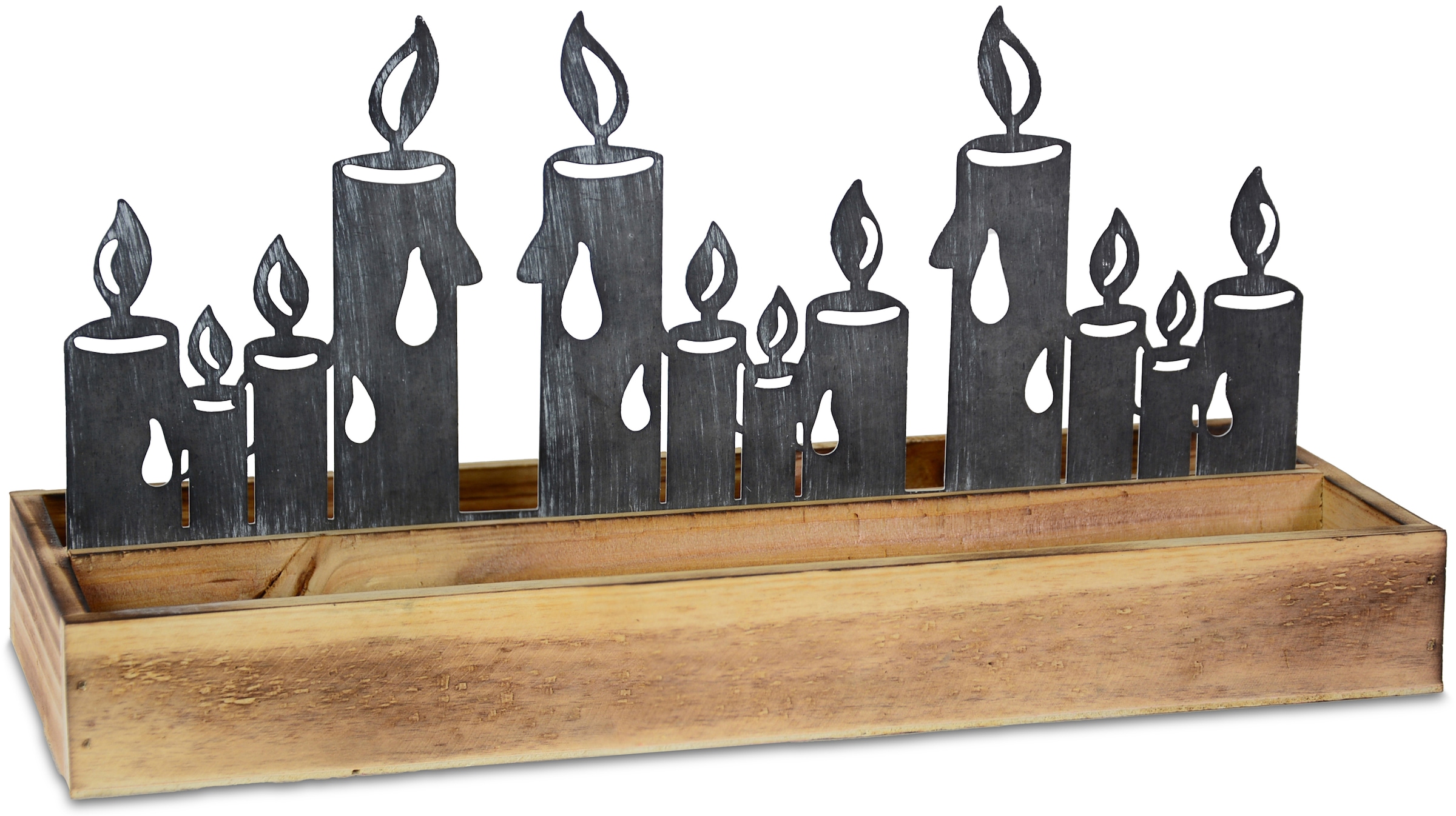 Tablett »Kerzensilhoutte, Weihnachtsdeko«, Holz-Tablett mit Metall Kerzensilhouette