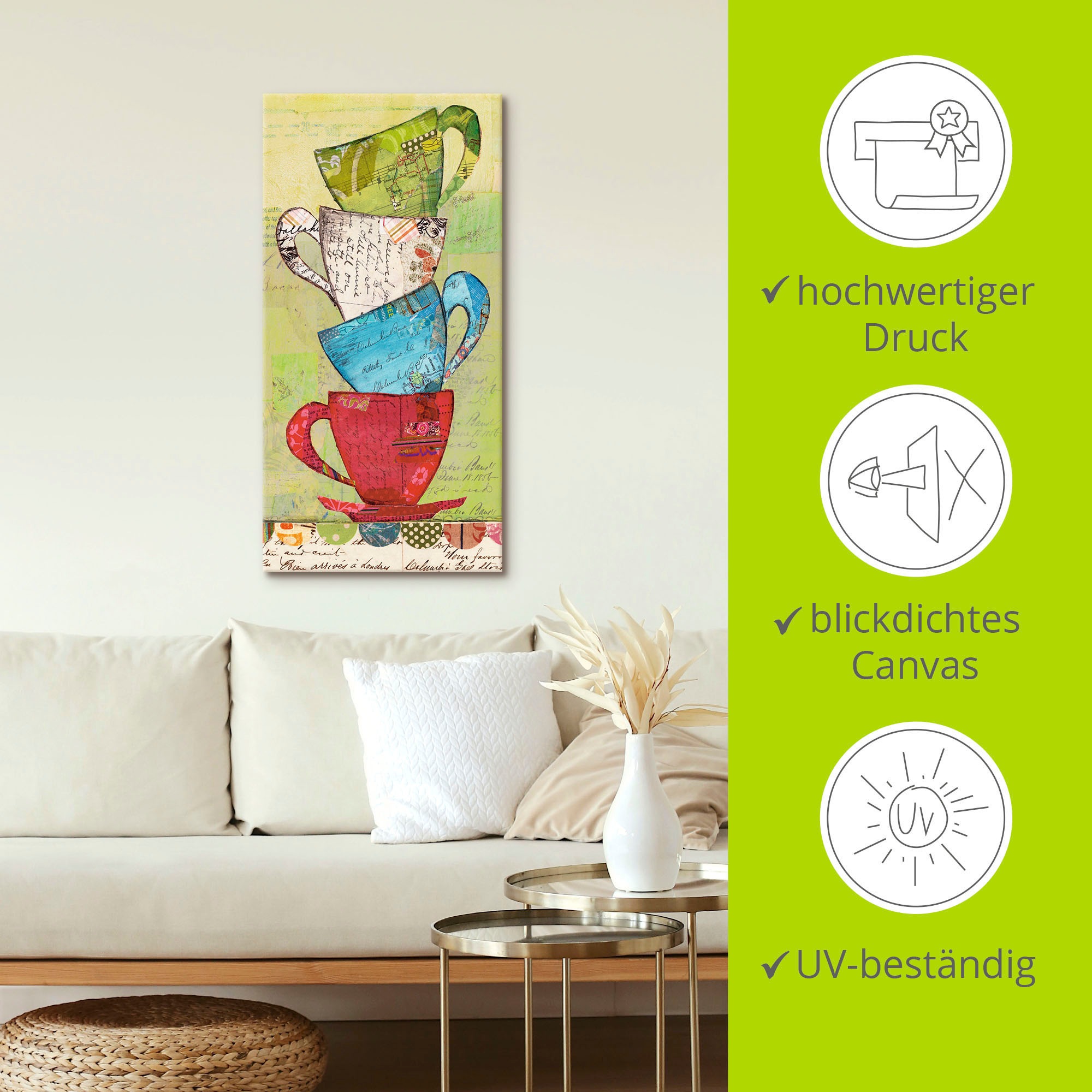 Artland Leinwandbild »Komm zum Tee«, Geschirr & Besteck, (1 St.), auf Keilrahmen gespannt
