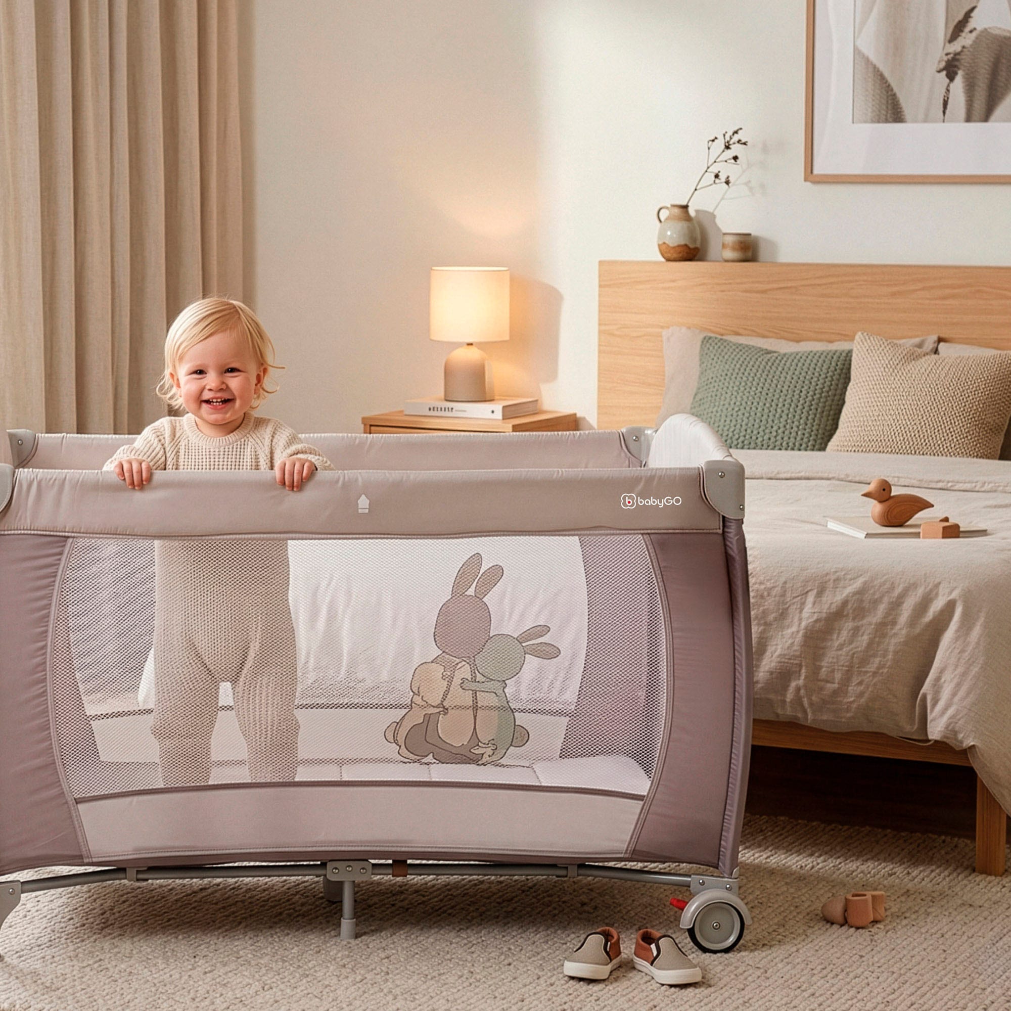 BabyGo Baby-Reisebett »Sleeper Deluxe, beige« mit Musik-Mobile