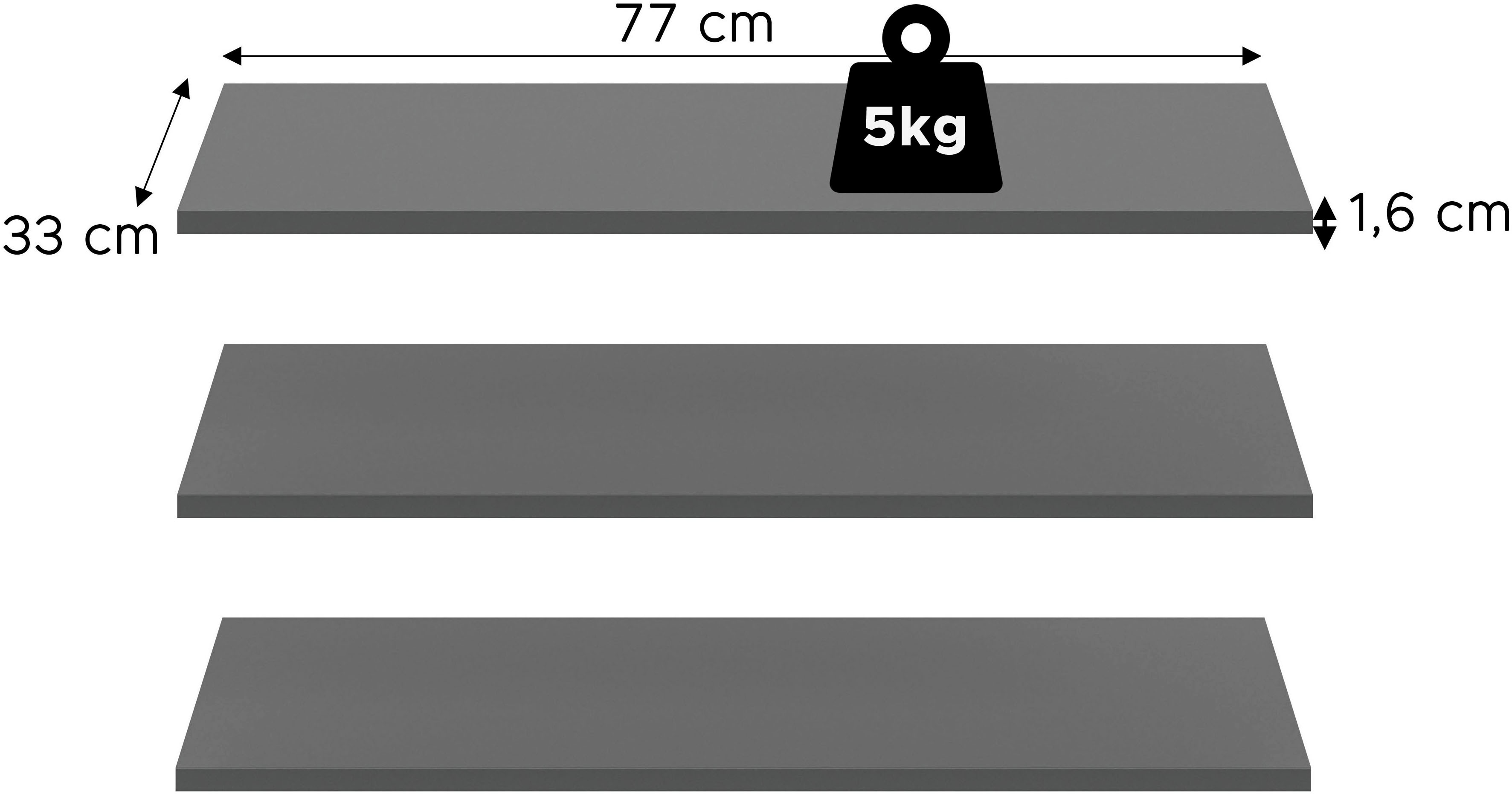 Home affaire Einlegeboden "3er Set, Breite 77cm" 3 Stk. tlg. in verschiedenen Farben erhältlich, Fachböden, Böden, E-Böden,Bodenset