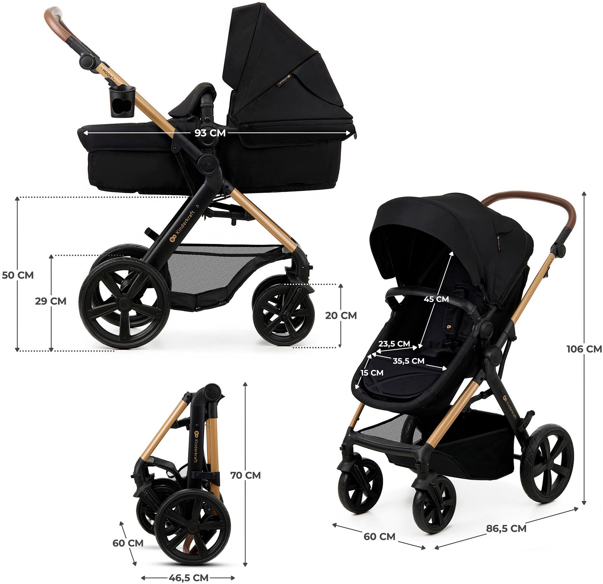 Kinderkraft Kombi-Kinderwagen »MOOV 2 3IN1«, 27 kg, mit EVA-Rädern