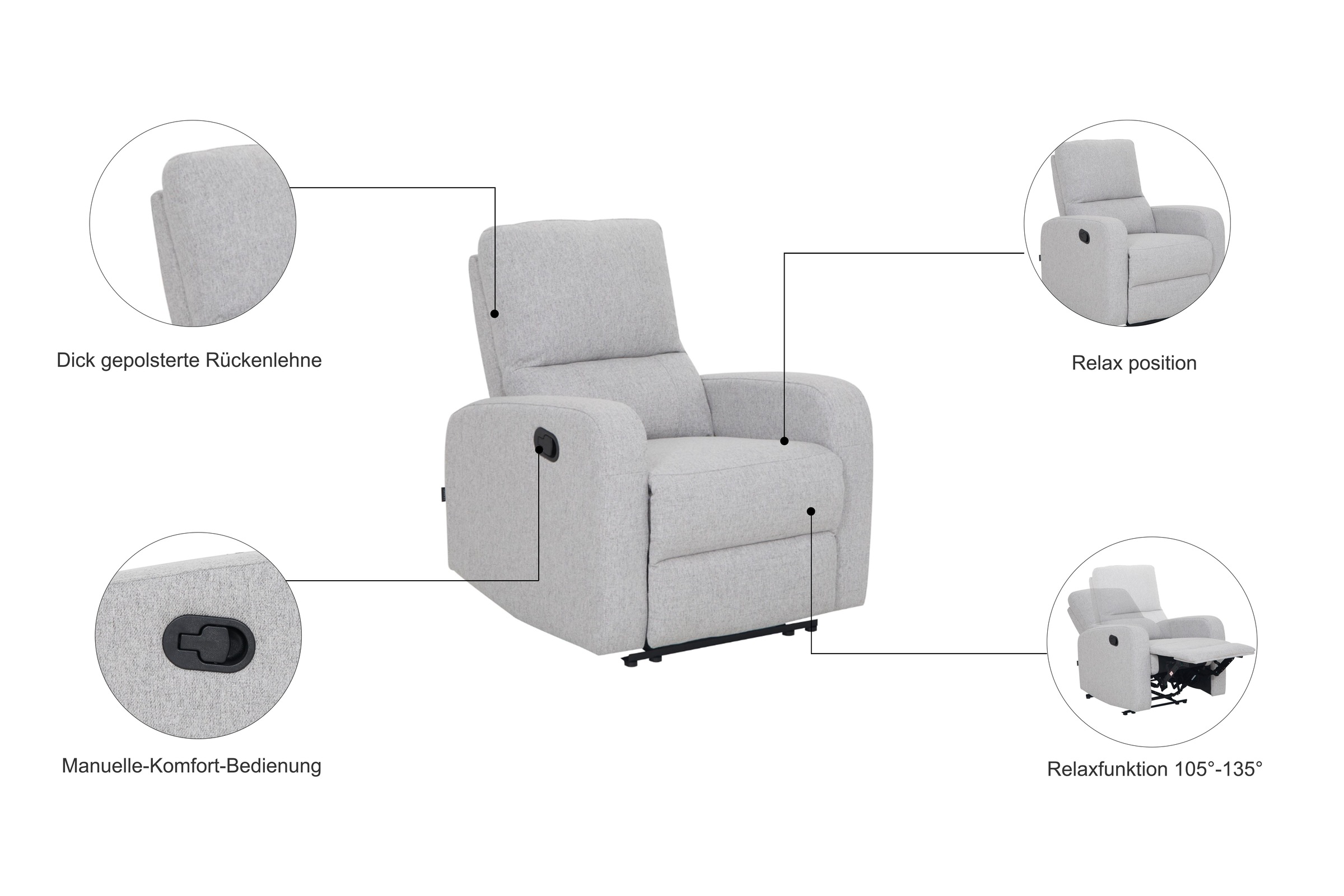 Thumbnail - Home affaire Relaxsessel "TOURNAY, TV-Sessel mit Recliner - und Liegefunktion, Webstoff," Ruhesessel mit Beinablage, Lie...