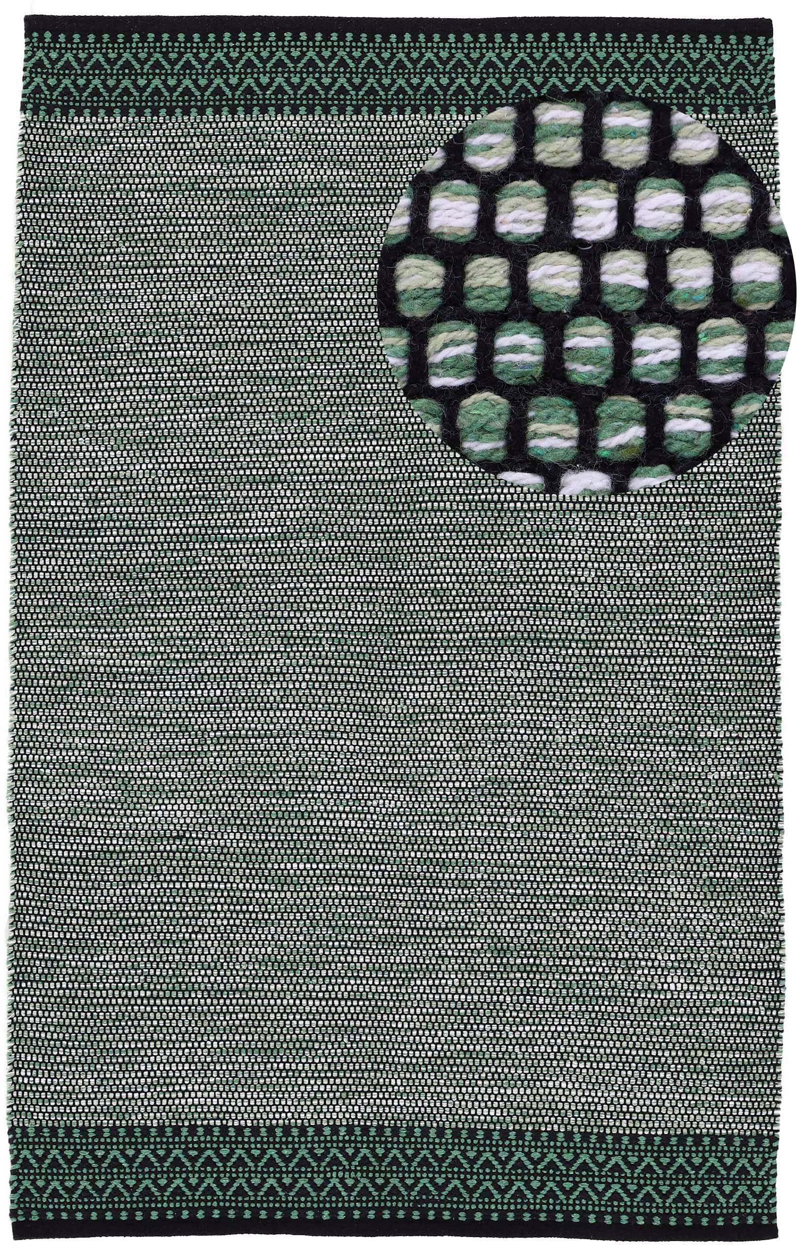 Teppich CARPETFINE "Kelim Mia, auch als Läufer erhältlich", grün, B:200cm H:6mm L:290cm, Baumwolle, Teppiche, Teppich, handgewebt, Baumwolle, Wendeteppich, Fleckerl, Bordüre, Wohnzimmer