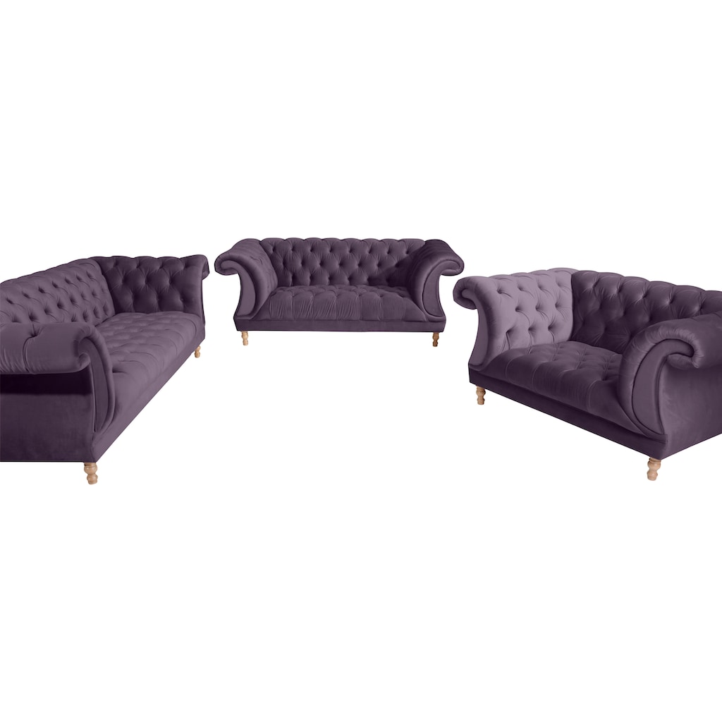 Max Winzer® Chesterfield-Sofa »Isabelle«, mit Knopfheftung & gedrechselten Füßen in Buche natur, Breite 260 cm