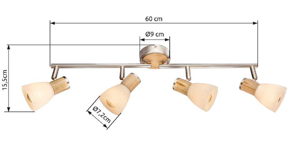 GLOBO LIGHTING Deckenstrahler »GYLFI«, Leuchtmittel E14 | ohne Leuchtmittel, Deckenspot/Nickel/Holz/Glas opal/beweglich/Glas gestreift