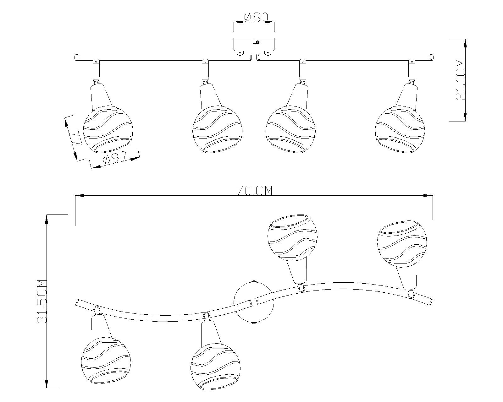 GLOBO LIGHTING LED Deckenstrahler »ROMAN«, Leuchtmittel E14 | Leuchtmittel wechselbar, Deckenspot/Nickel/beweglich/LxBxH: 700x315x210mm