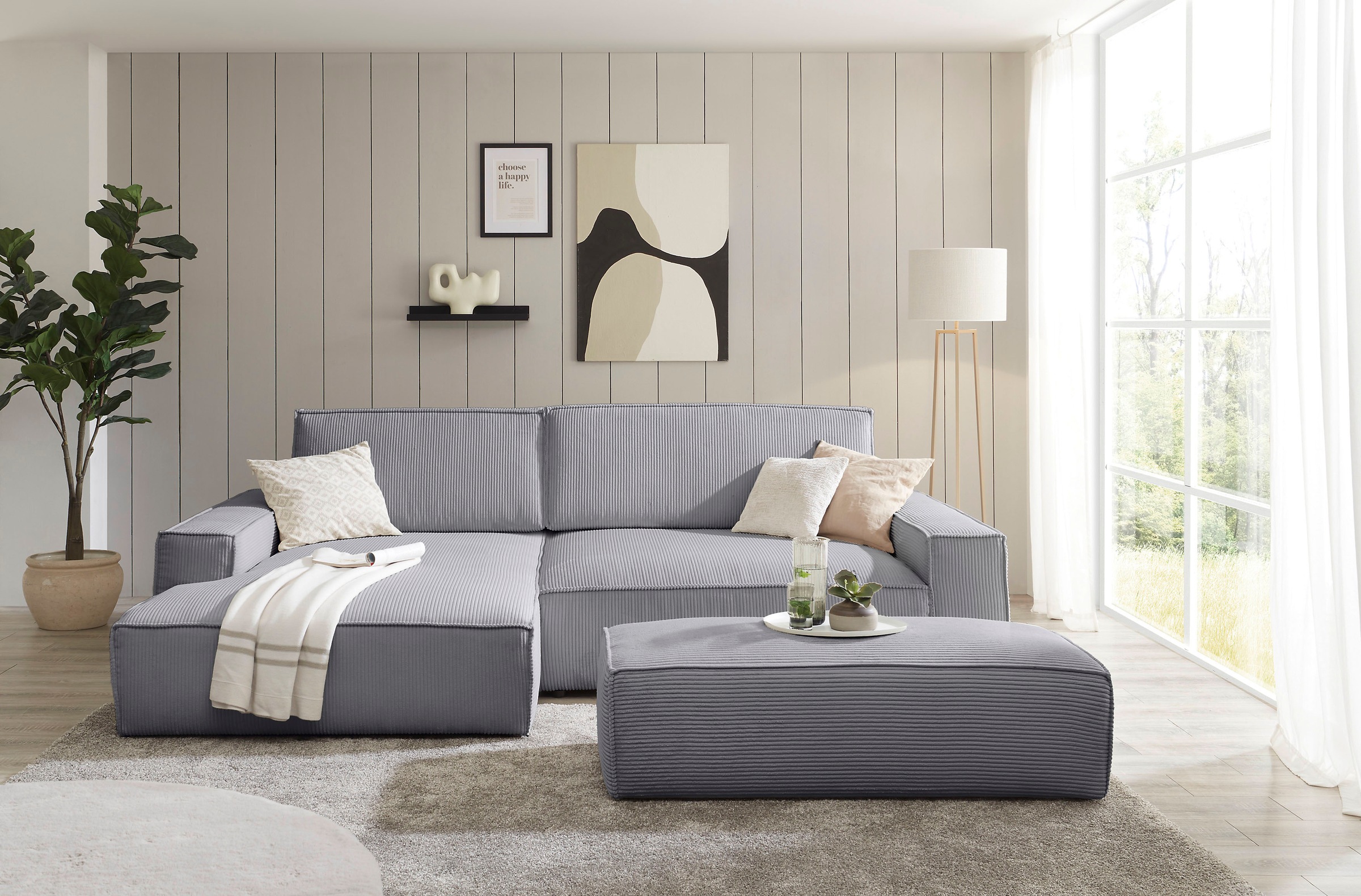 Home affaire Polsterecke »NEU: SHERWOOD XXL tief, L-Form mit Schlaffunktion, Big-Sofa mit Hocker«, (Set, 2 St.), stellbar zum Schlafsofa (Krokodilverbinder), Cord, Leinenoptik