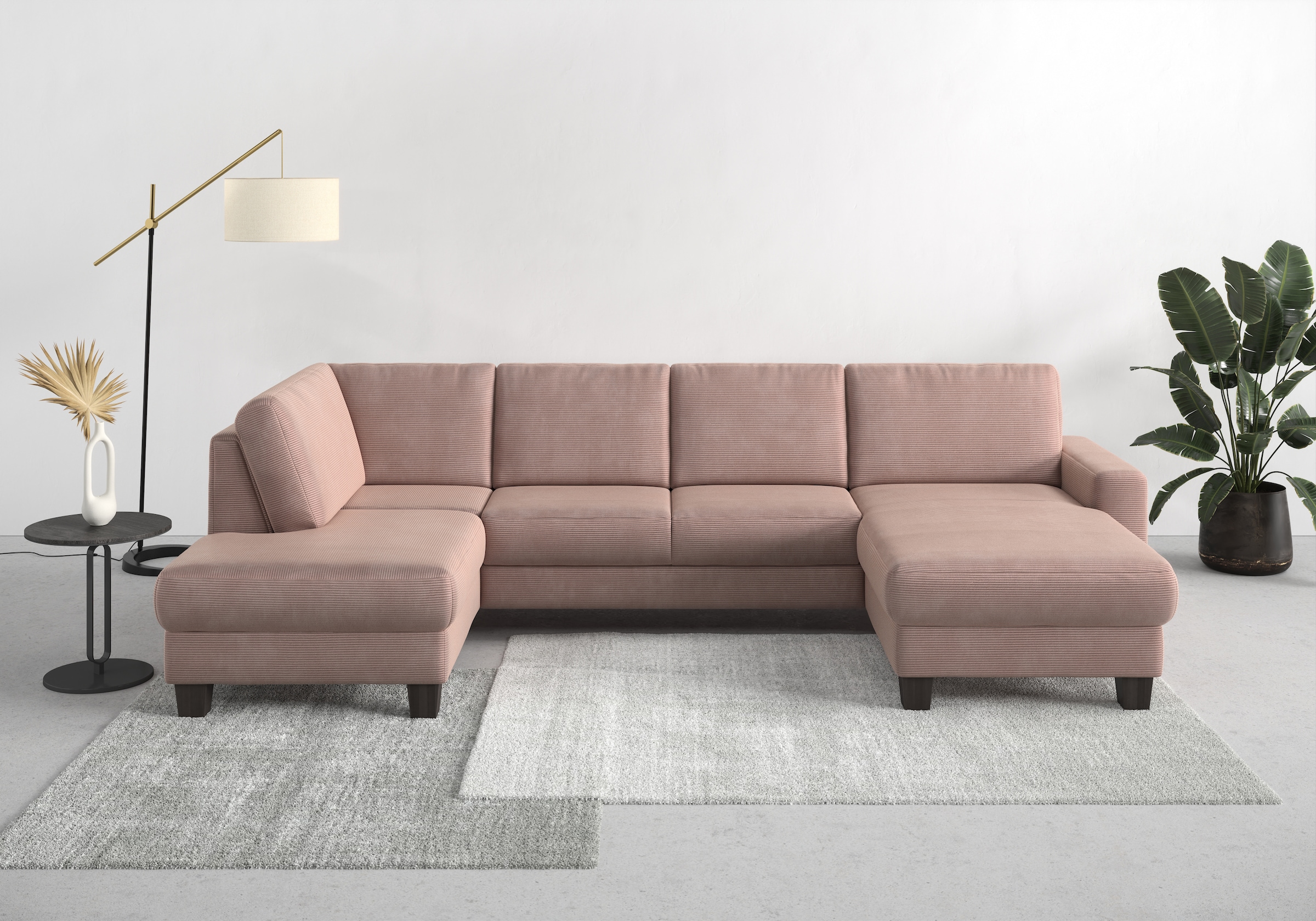 Home affaire Wohnlandschaft »Summer U-Form«, mit oder ohne Bettfunktion und Bettkasten, wengefarbene Holzfüße