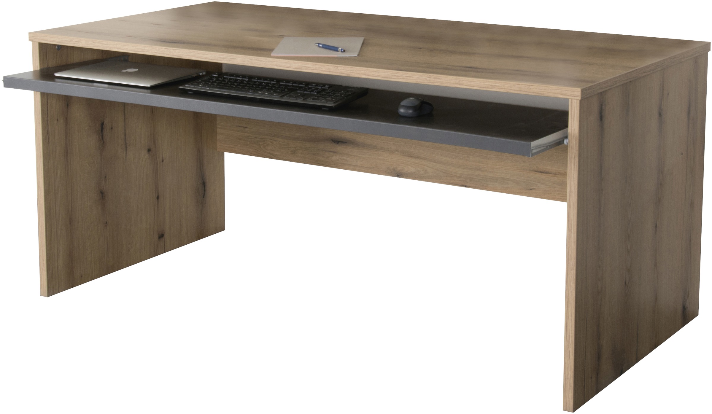 Schreibtisch VOGL MÖBELFABRIK "Barrie mit 2-farbigem Tastaturauszug", braun (evo eiche), B:160cm H:73cm T:80cm, Tische, Schreibtisch, in 2 Breiten, 2,5 cm Tischplattenstärke, Made in Germany 3