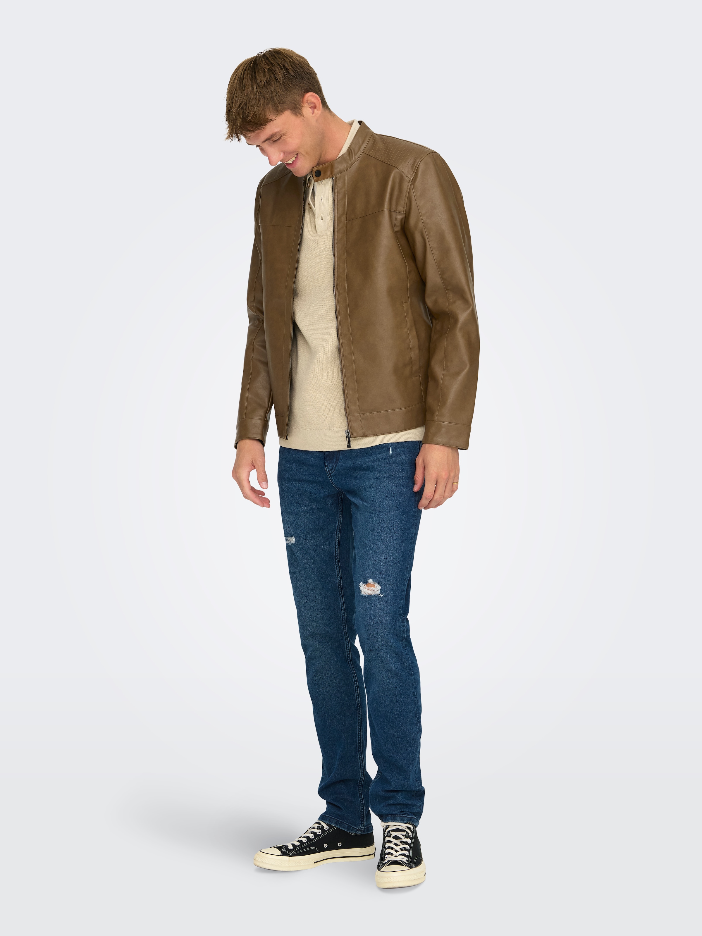ONLY & SONS Bikerjacke »MIKE PU RACER JACKET«, ohne Kapuze