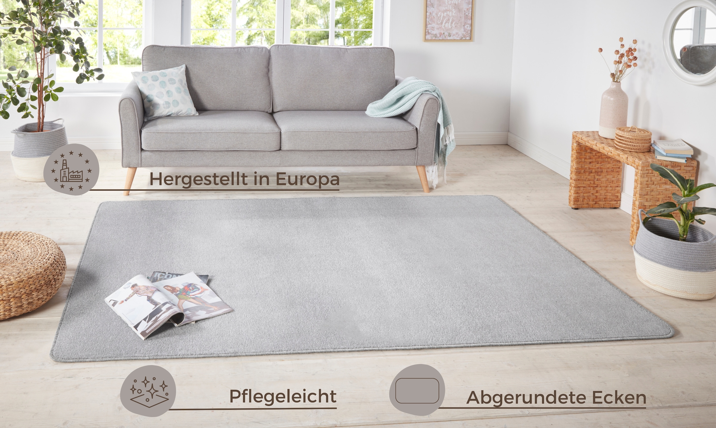 HANSE Home Teppich »Shashi«, rechteckig, 8,5 mm Höhe, Kurzflor, Unifarben, Läufer, weich, Esszimmer, Kinderzimmer, Flur