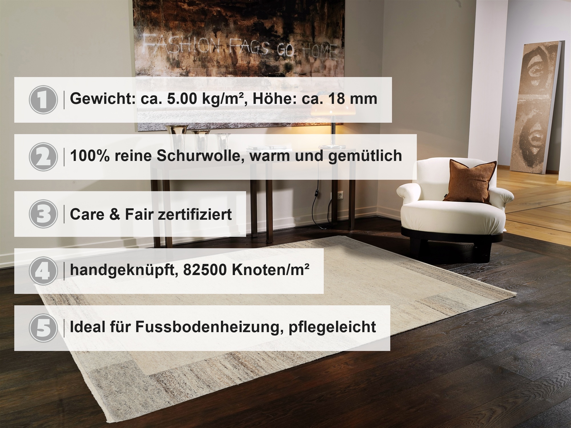 OCI DIE TEPPICHMARKE Wollteppich »ESEMPIO BORDER ,  auch als Läufer erhältlich« rechteckig 18 mm Höhe handgeknüpft, 100% natürliche Fasern, schwere Qualität, Wohnzimmer