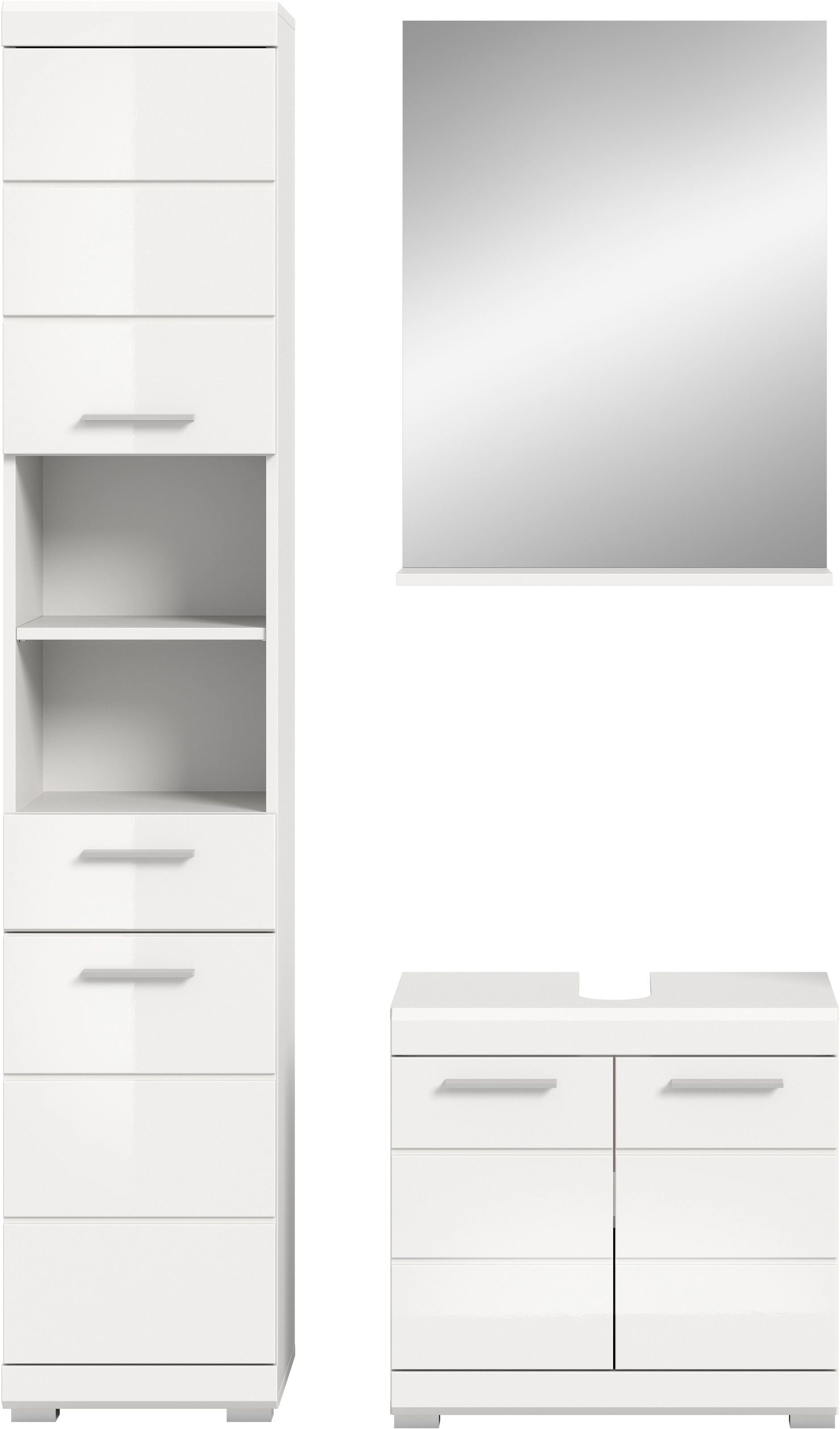 INOSIGN Badmöbel-Set »Siena, 3 teilig, bestehend aus:«, (Set, 3 St., TOPSELLER!), Hochschrank, Waschbeckenunterschrank, Spiegel