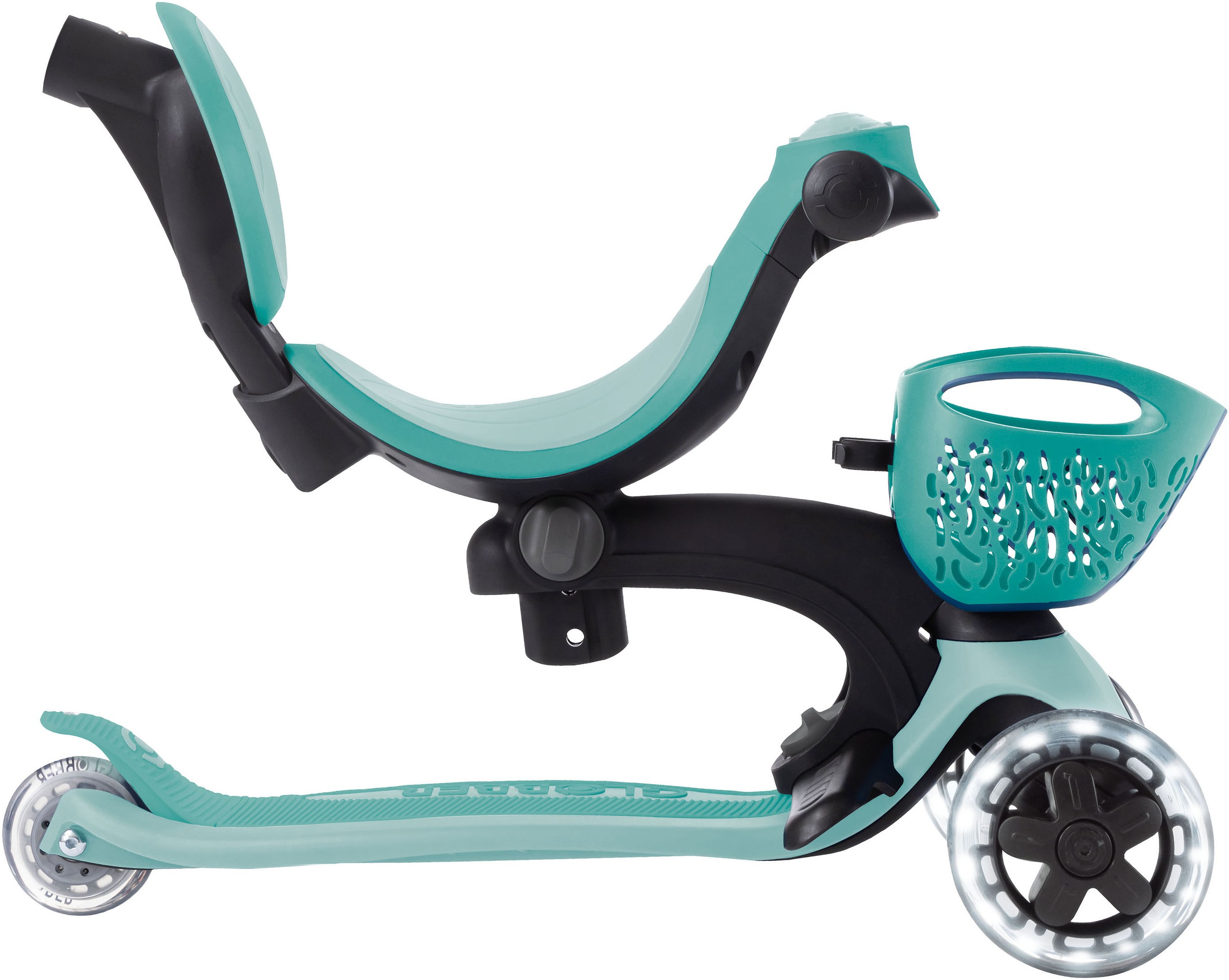 Globber Tretroller »GO-UP BABY 360 LIGHTS, mit Leuchtrollen und Leuchtmodul« Aufsitzrad, Laufrad und Scooter in Einem