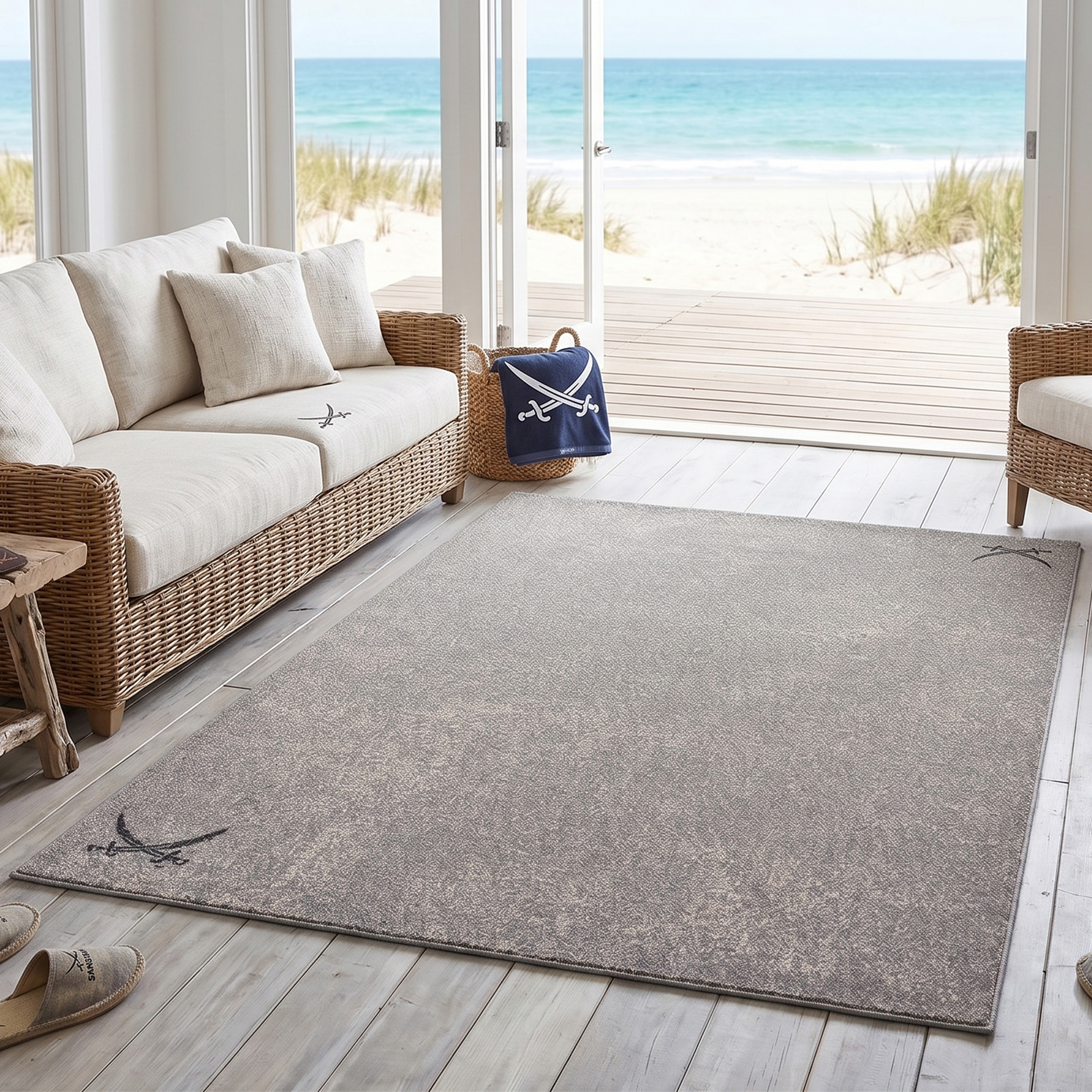 Sansibar Teppich "Heide SA-036" rechteckig 10 mm Höhe modernes Design, Motiv, gekreuzte Säbel, Wohnzimmer