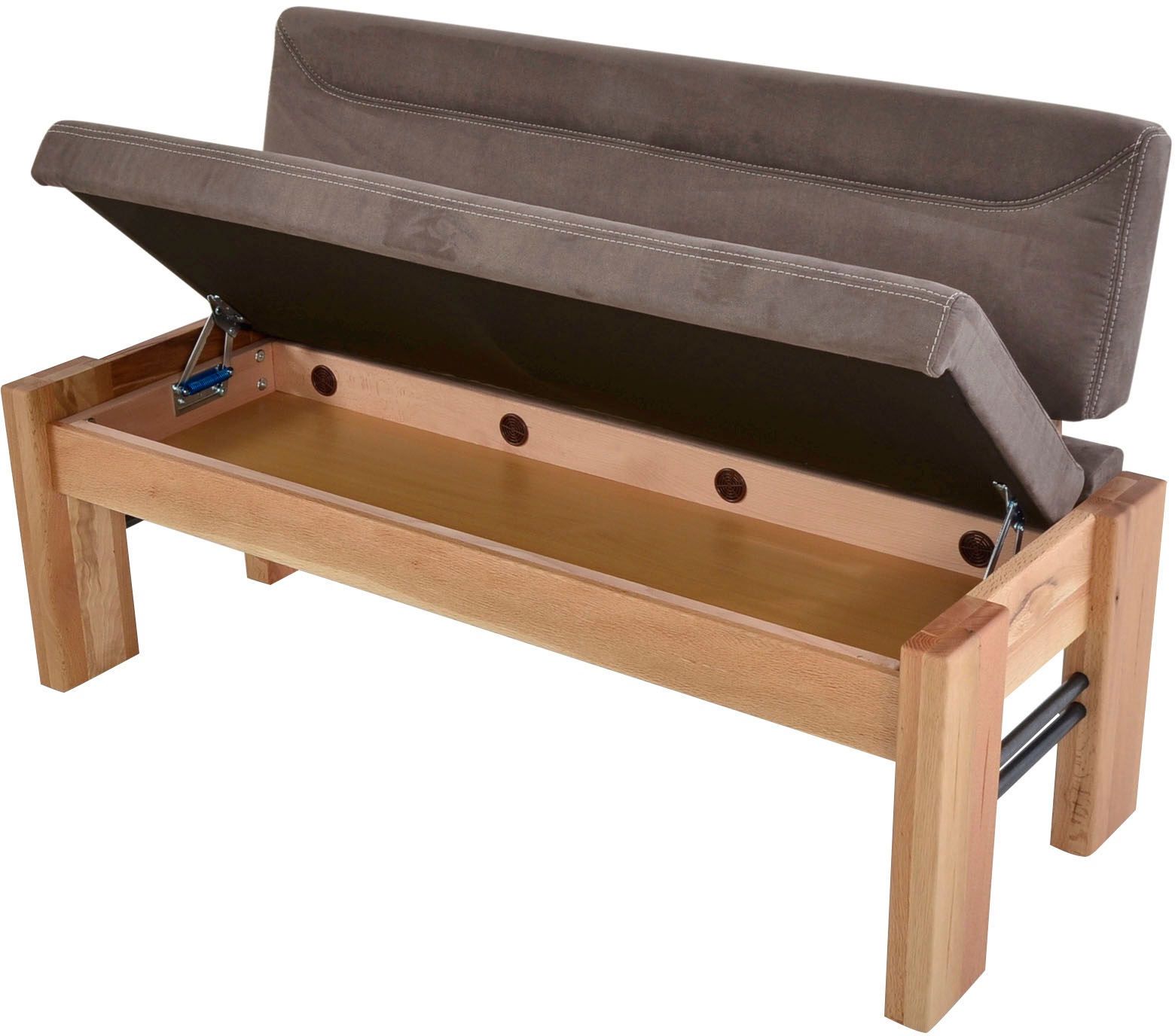 Polsterbank K+W KOMFORT & WOHNEN, braun (braun 75, balkeneiche natur), B:181cm H:90cm T:63cm, Sitzbänke, Polsterbank, gepolsterte Stauraumbank, Massivholz, in 2 Breiten 161cm oder 181cm 3