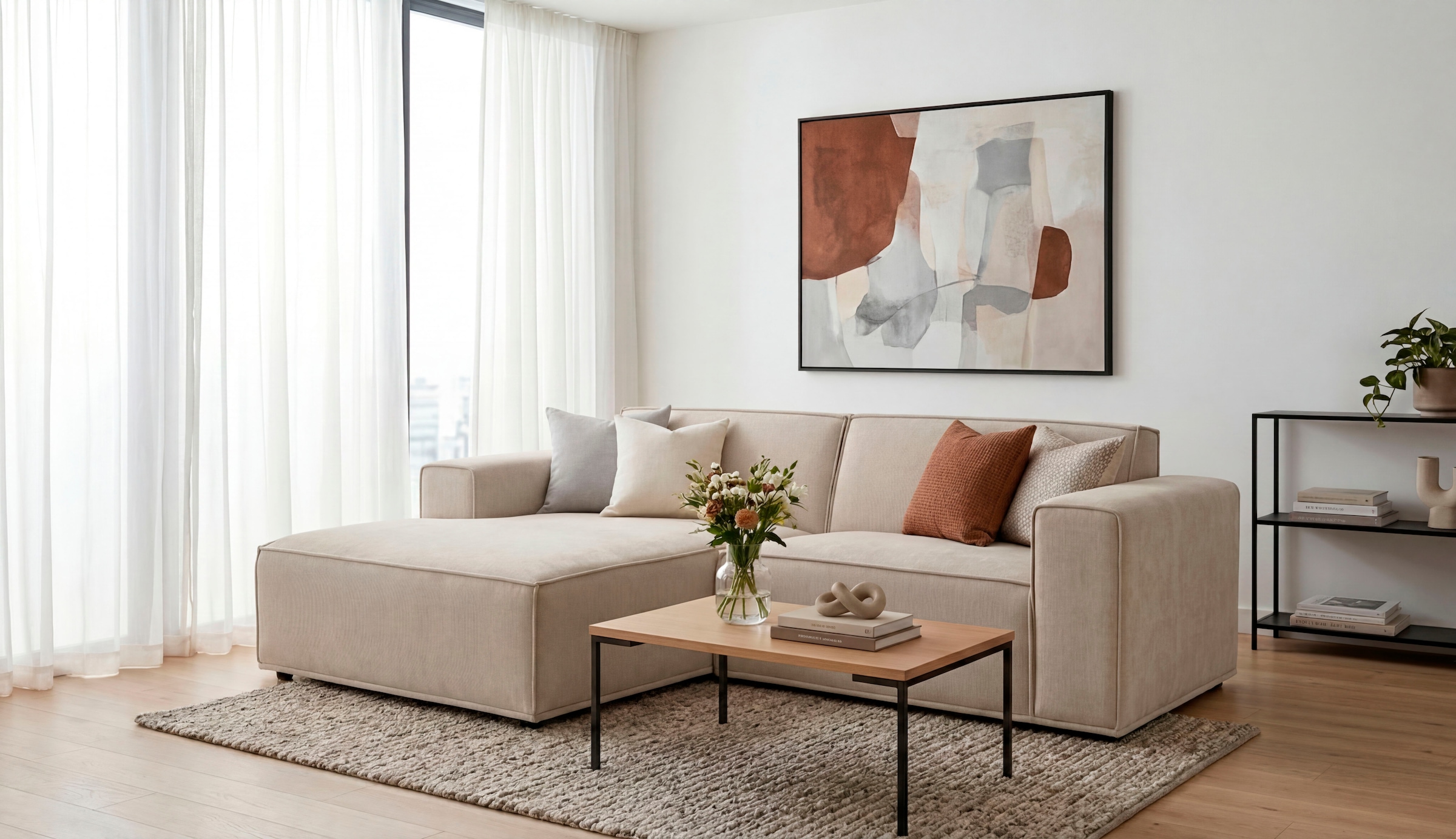 OTTO home Ecksofa "Avelin, 228 cm, L-Form, Chenille, Struktur-Boucle" mit Wellenunterfederung, Kedernaht, bodentief, Skandi-Design