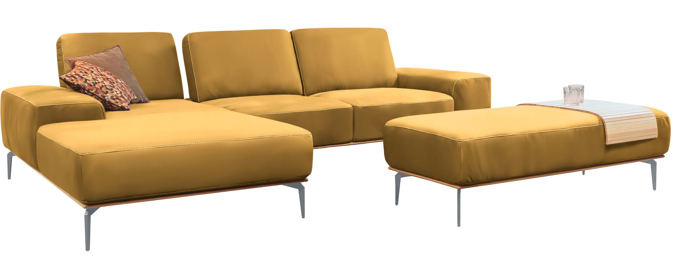 W.SCHILLIG Ecksofa »run, Designsofa mit tollem Sitzkomfort, bequem, L-Form«, mit elegantem Holzsockel, Füße in Silber matt, Breite 319 cm