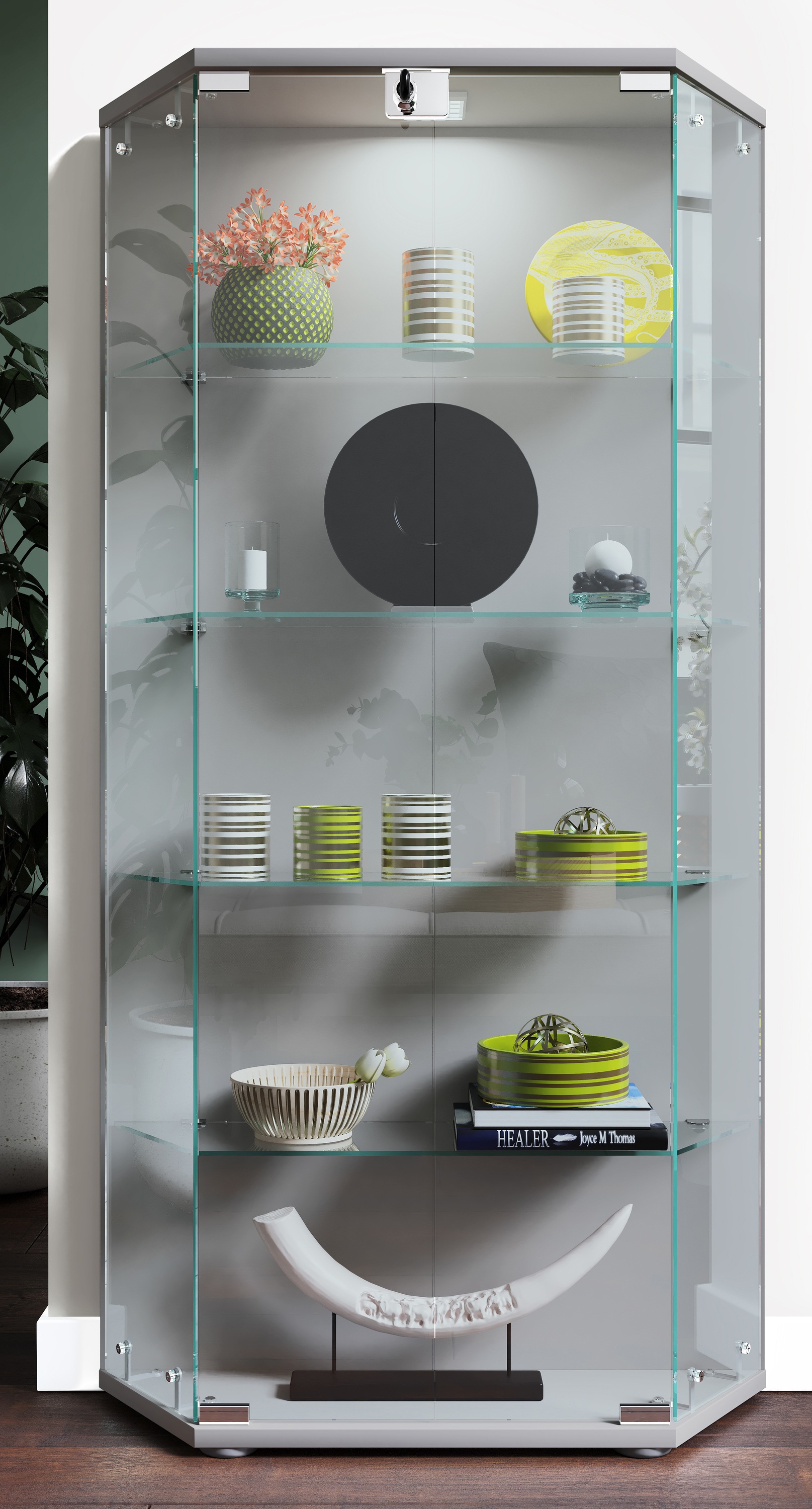 VCM Vitrine »VCM Glasvitrine stehend | Vitrine Glas mit ESG-Sicherheitsglas | Maße ca. H. 114 x B. 83 x T. 17 cm | Standvitrine Glas | Modern und platzsparend | Glas Vitrinenschrank ¿ Cenila L«, (1 St.)