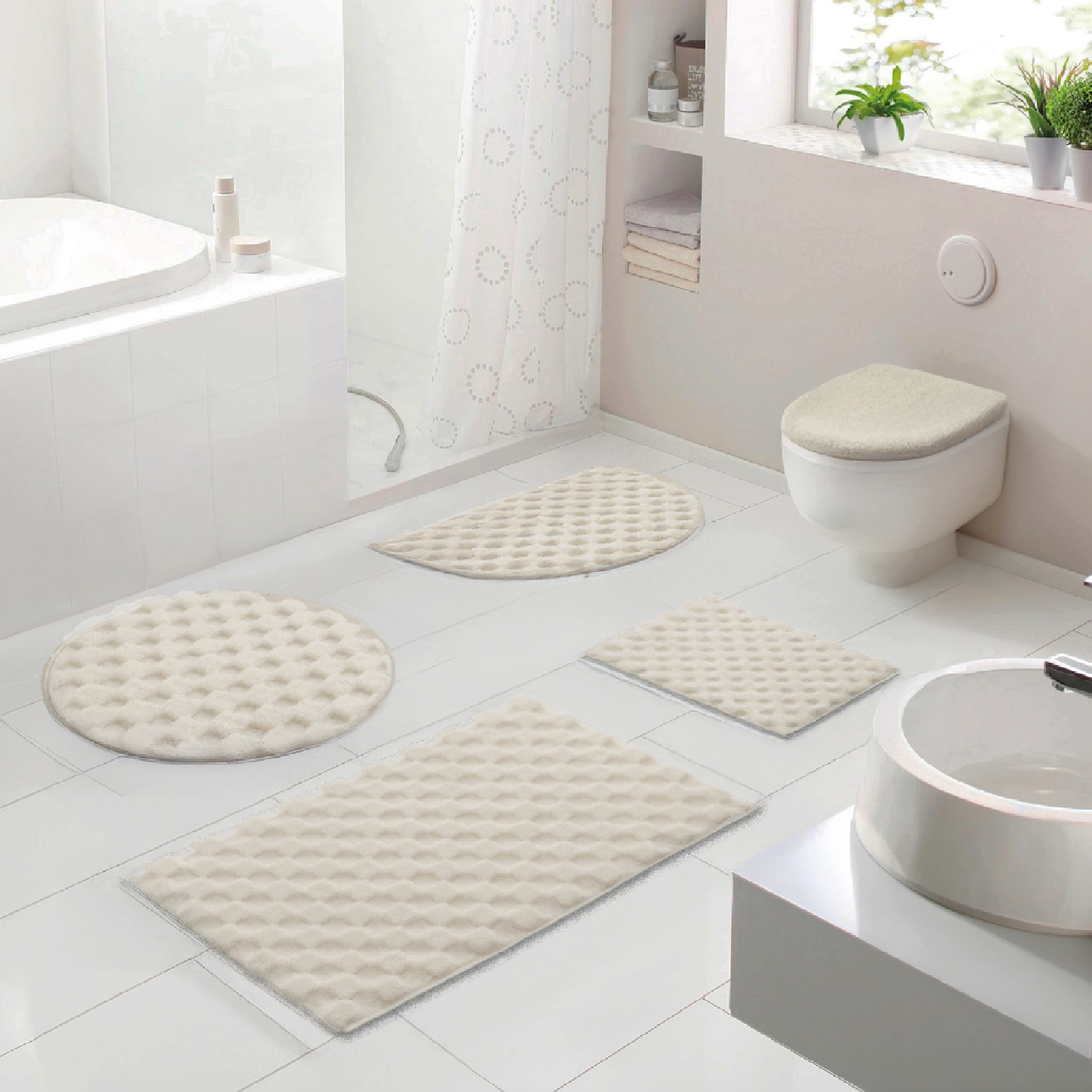 Badematte OTTO HOME, H:20mm, beige, Polyester, Badematten, "Naala, Badvorleger, Badezimmer Teppich, sehr weich", Karo-Muster, auch als 2-teiliges Set