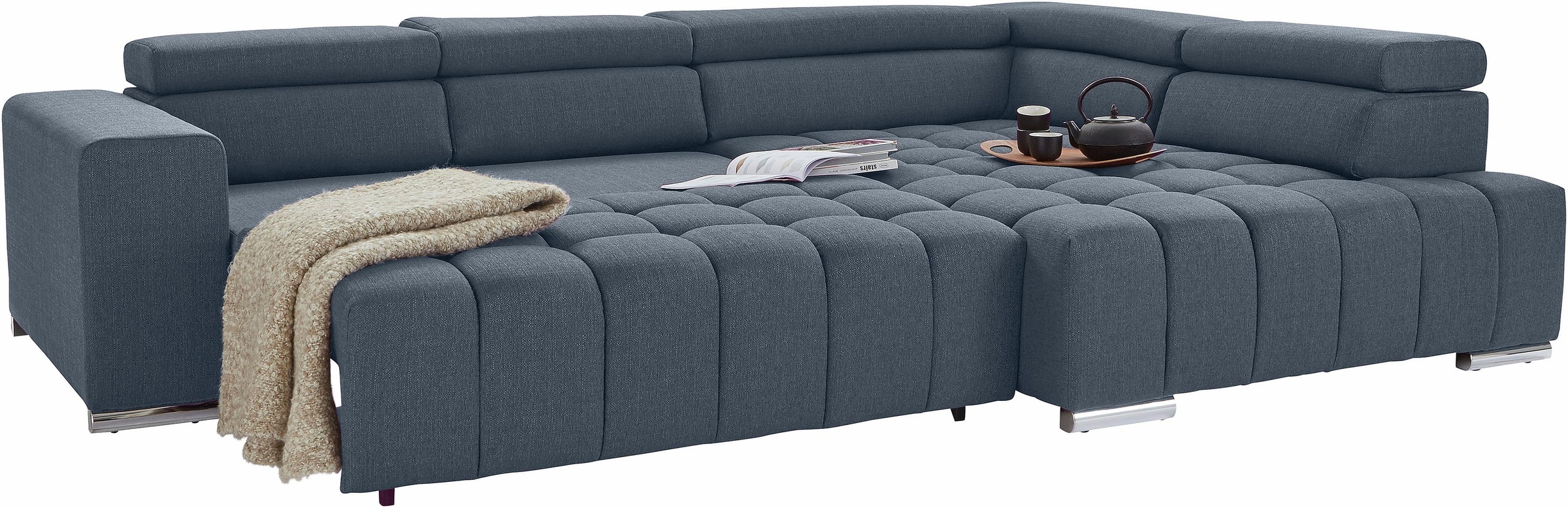 exxpo - sofa fashion Ecksofa »Elias, aktuelle Kreuzsteppung im Sitz, bequem, L-Form«, mit Kopf- bzw. Rückenverstellung, wahlweise mit Bettfunktion