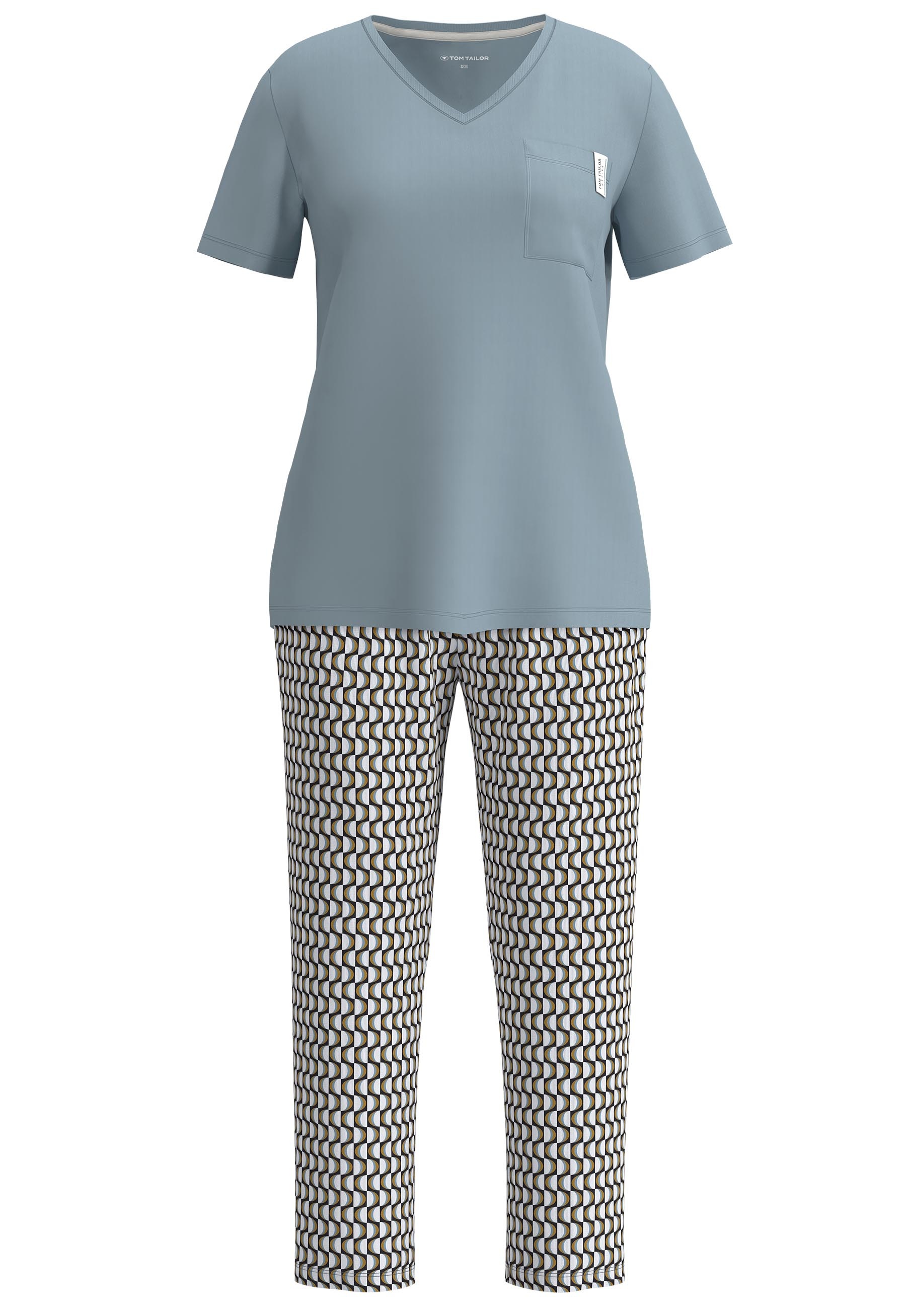 TOM TAILOR Pyjama Kurzarm, V-Ausschnitt, mit Brusttasche, Baumwollmix günstig online kaufen