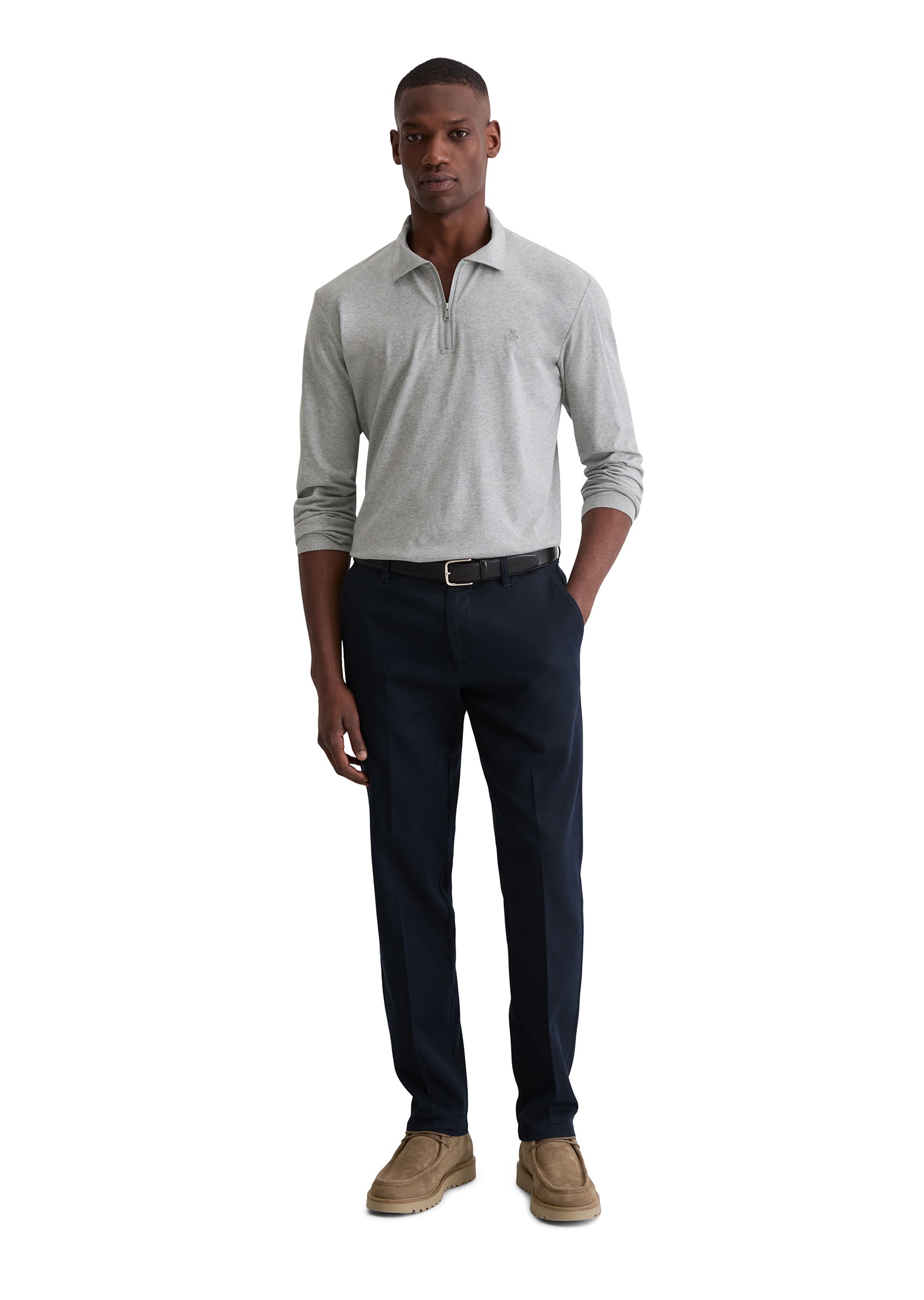 Langarm-Poloshirt MARC O'POLO "Jersey regular fit aus reiner Bio-Baumwolle", Herren, Gr. XXL, cloudy grau melange, Jersey, Obermaterial: 100% Baumwolle, regular fit, Shirts 6