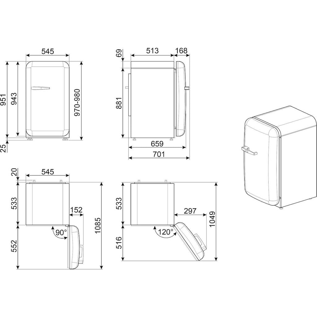 Smeg Kühlschrank »FAB10«, FAB10RBL5, 97 cm hoch, 54,5 cm breit