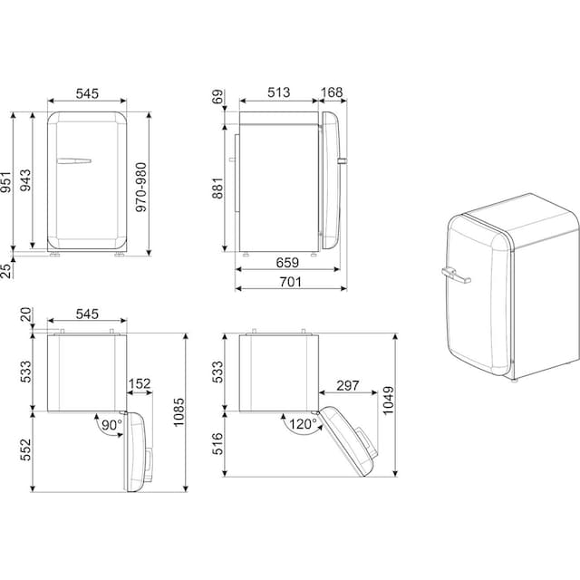 Smeg Kühlschrank »FAB10«, FAB10LBL5, 97 cm hoch, 54,5 cm breit bestellen |  BAUR