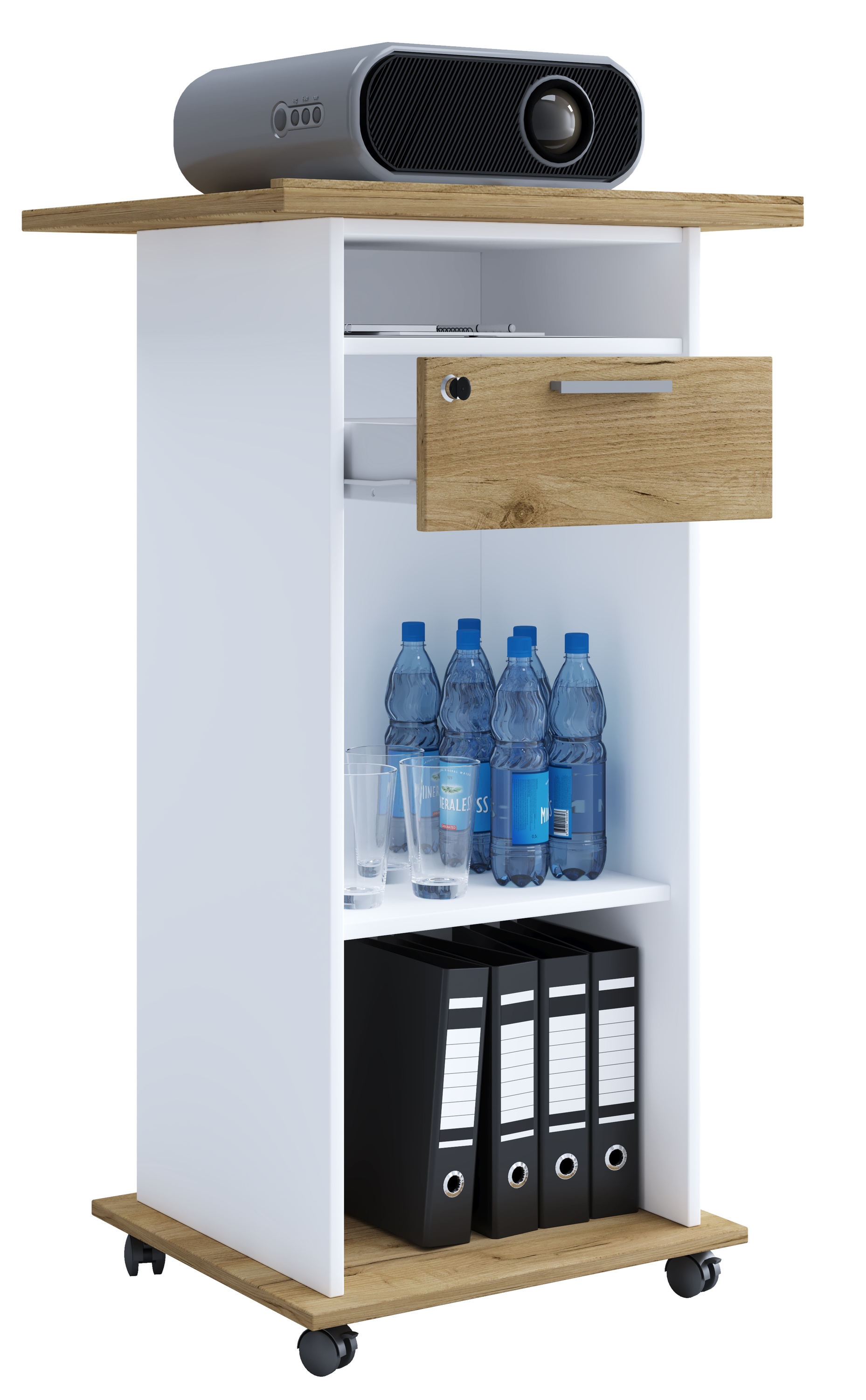 Wohnzimmertisch VCM "Tisch Möbel Wagen Beamer Projektor Rollen Neta", braun (weiß, honig, eiche), B:60cm T:50cm, Sideboards, TVRack