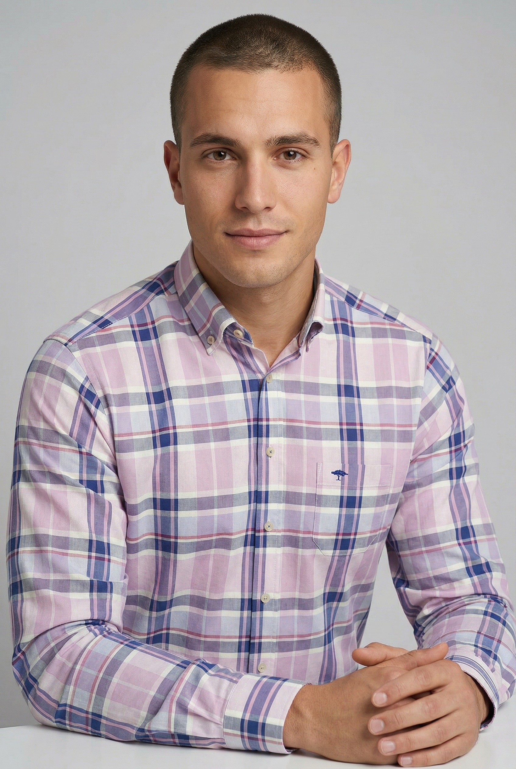 FYNCH-HATTON Langarmhemd schmale Passform, aus reiner Baumwolle, mit Button günstig online kaufen