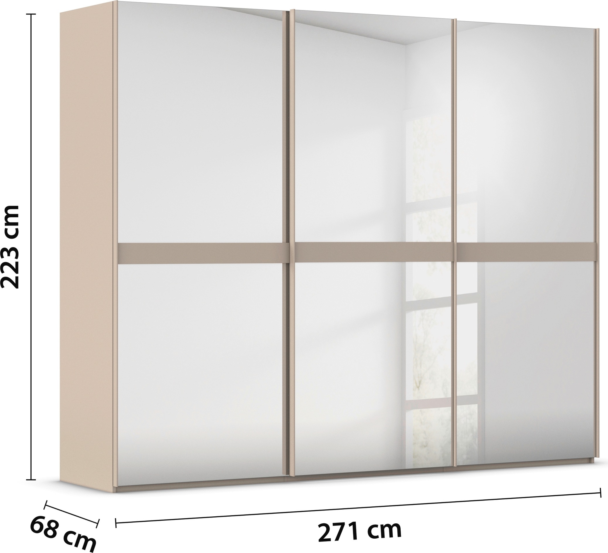 rauch Schwebetürenschrank »Kleiderschrank Schrank Garderobe Schlafzimmerschrank SCALE-LINE«, edle Optik mit Bauchbinde in Korpusfarbe Spiegelfront MADE IN GERMANY