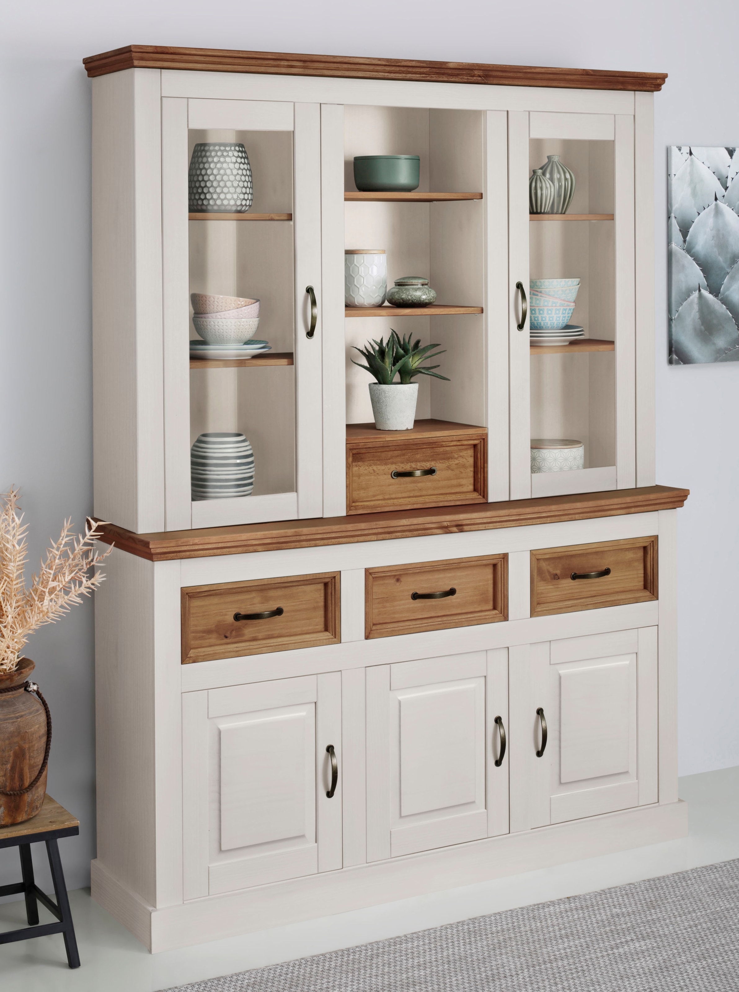 OTTO home Buffet "Selma" aus massivem Kiefernholz, mit Griffen aus antikisiertem Metall