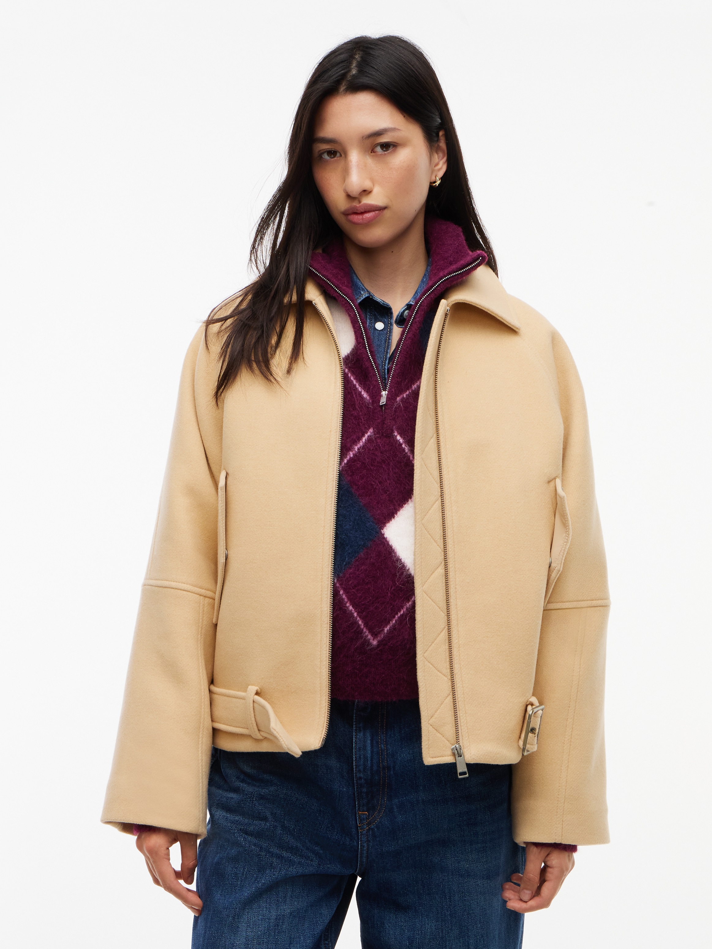 Tommy Jeans Kurzjacke "TJW ZIP THRU WOOL JACKET" Materialmix, mit Wolle