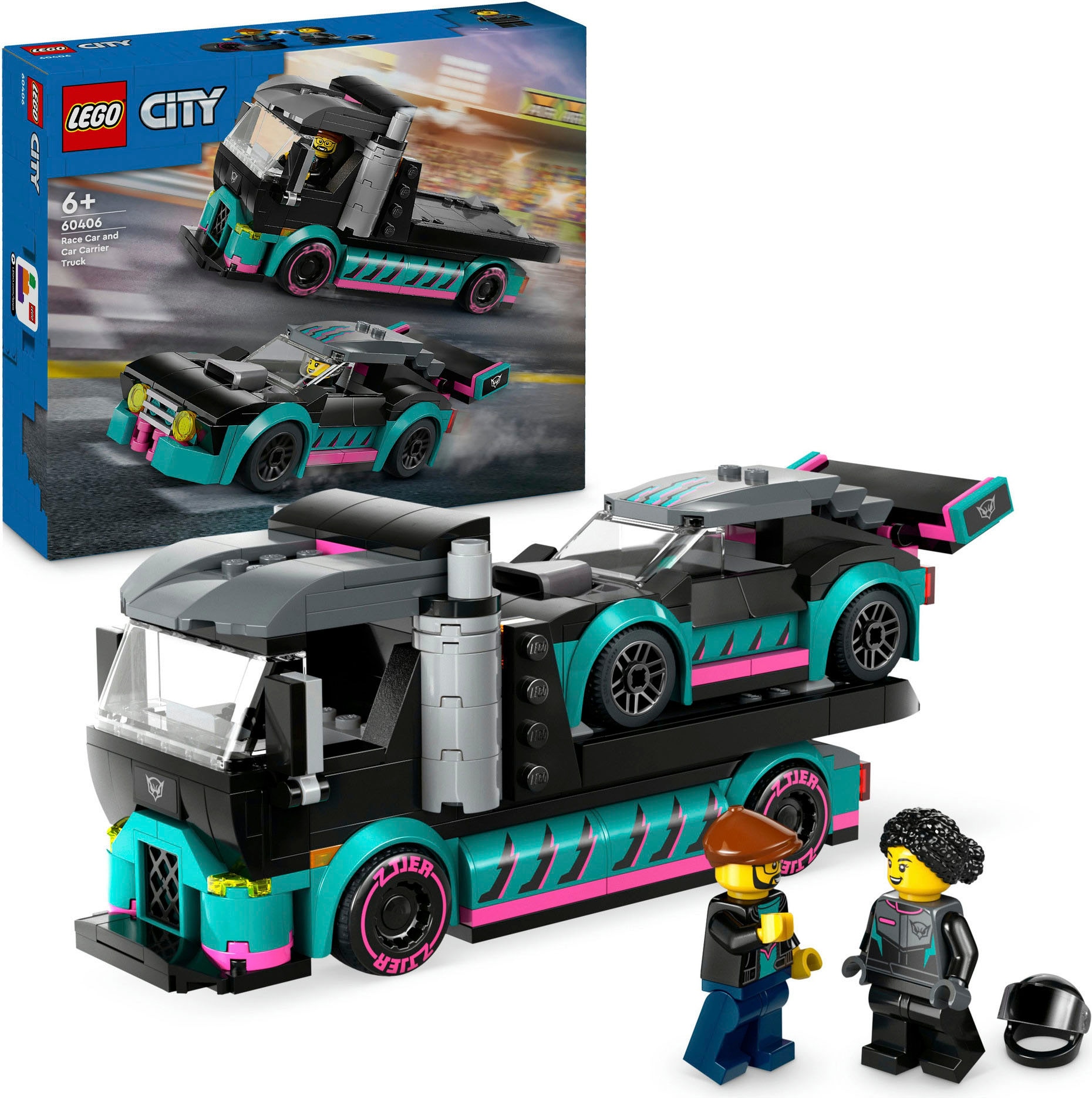 Konstruktionsspielsteine »Autotransporter mit Rennwagen (60406), LEGO City«, (328...