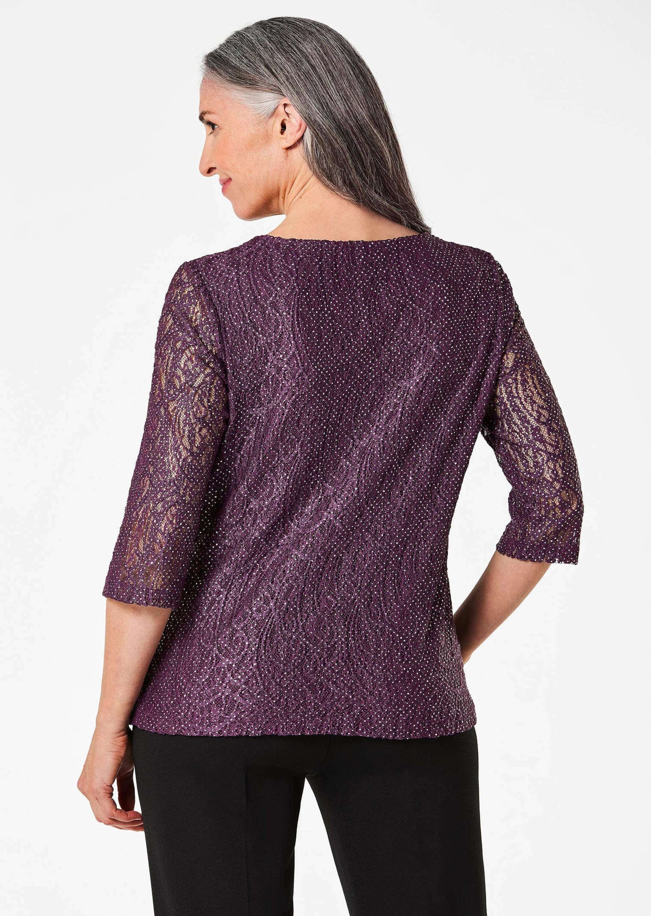 GOLDNER Kurzarmbluse »Spitzenbluse Spitzenbluse mit zartem Glanz«