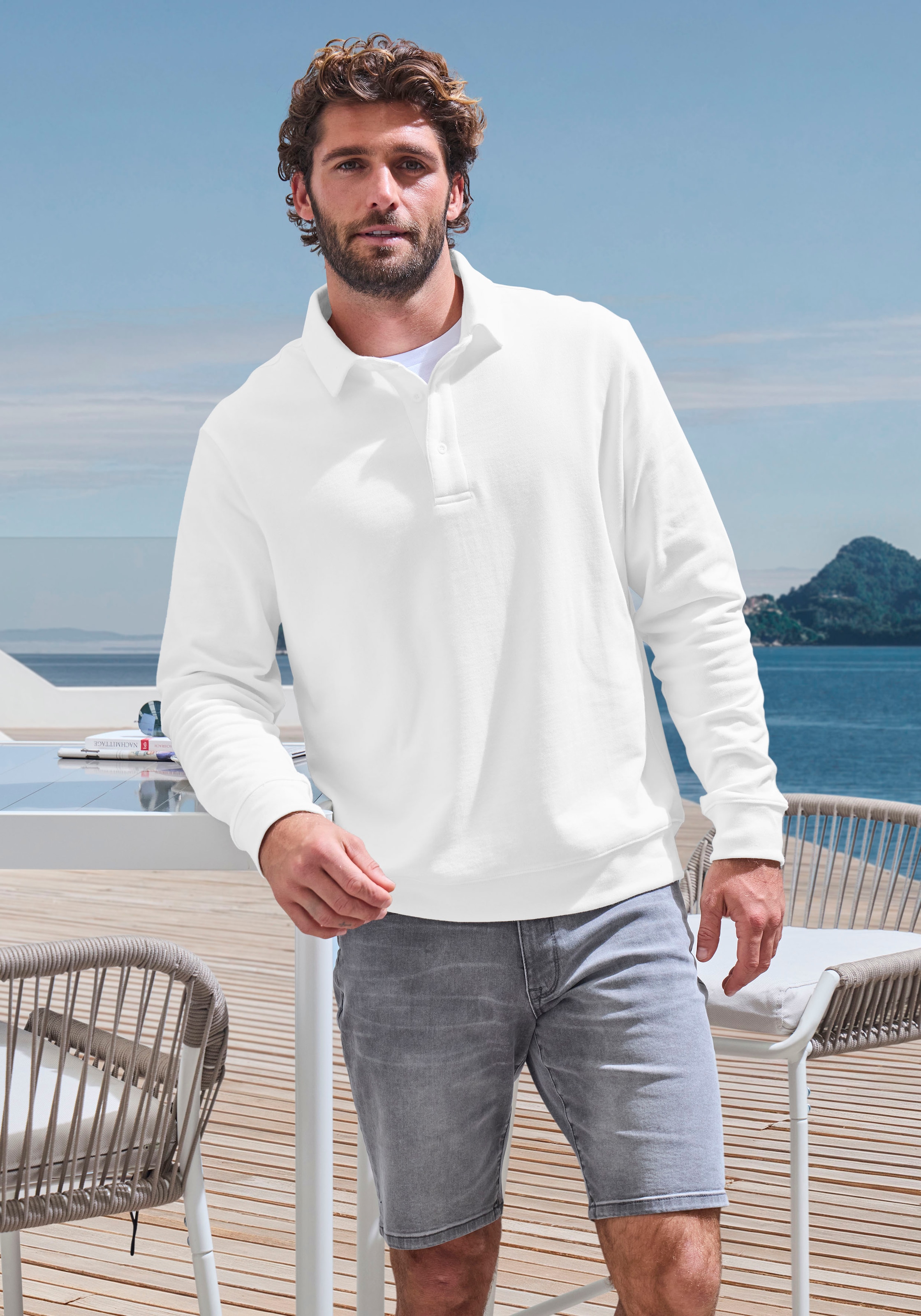 John Devin Sweatshirt, Langarm, Pullover mit Polokragen, Baumwolle