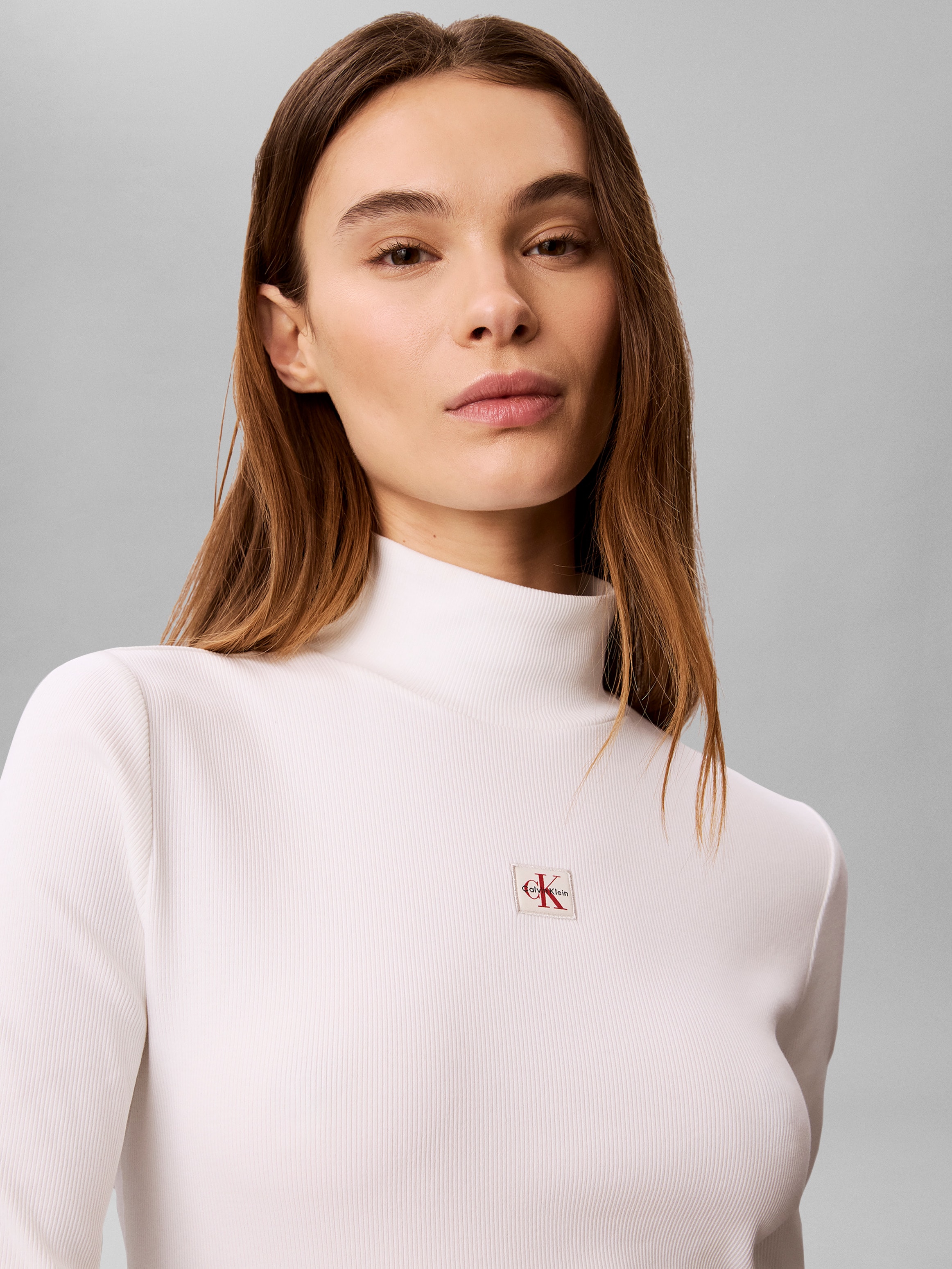 Calvin Klein Shirttop »LS WOVEN LABEL TURTLENECK« Mit Rundhalsausschnitt, regular fit
