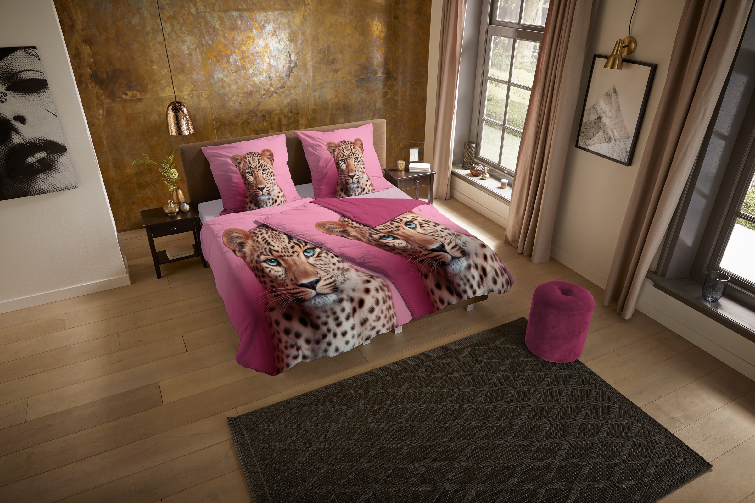 PURE luxury collection Wendebettwäsche »Leona«, Mikrofaser, Pflegeleicht, Reißverschluss, Wendeoptik, Leopard, Rosa